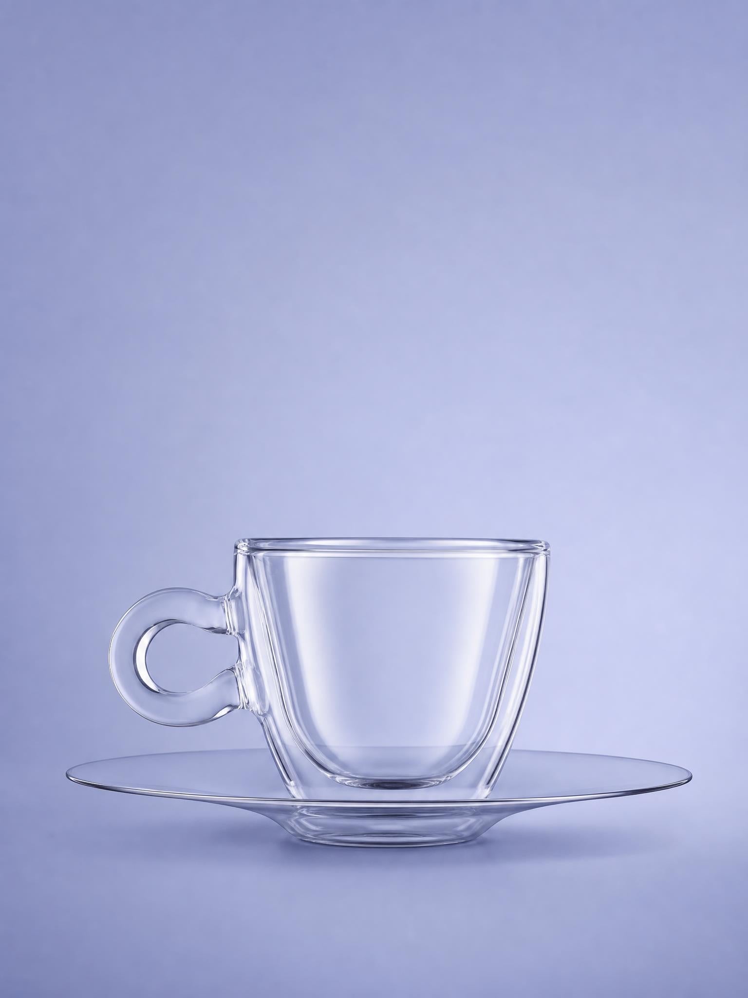 Luigi Bormioli Verre Thermique Tasse à Expresso 6,5 Cl Avec Soucoupe Inox - 2 Pièces