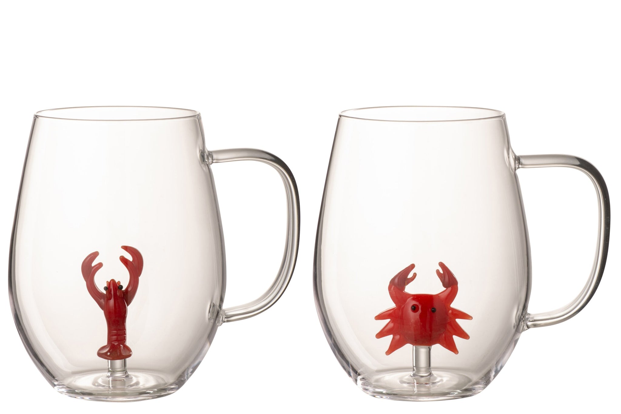 J-Line Verre à eau homard/crabe transparent/rouge assorti - 2 pièces
