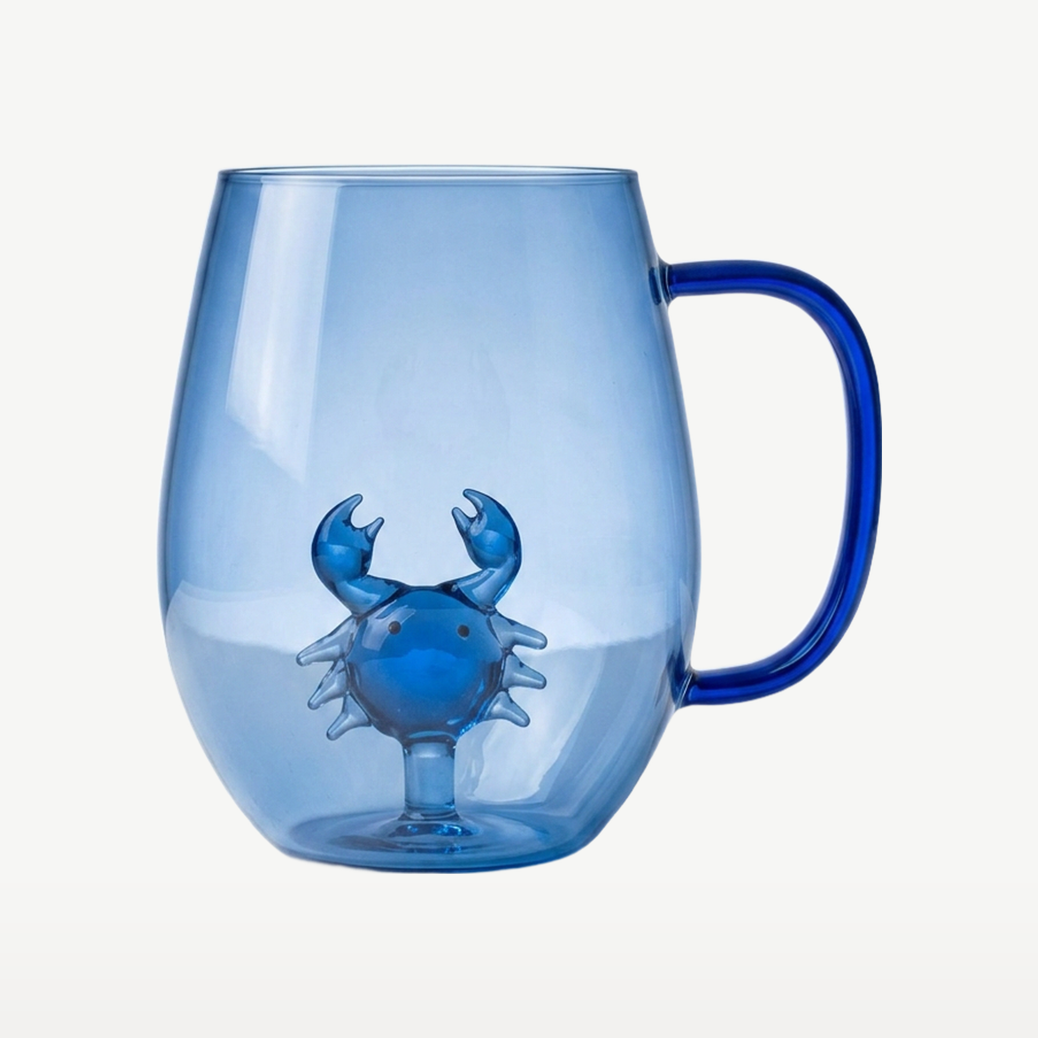 J-Line Waterglas Zeester/Krab met Oor Blauw/Transparant - Glazen.nl
