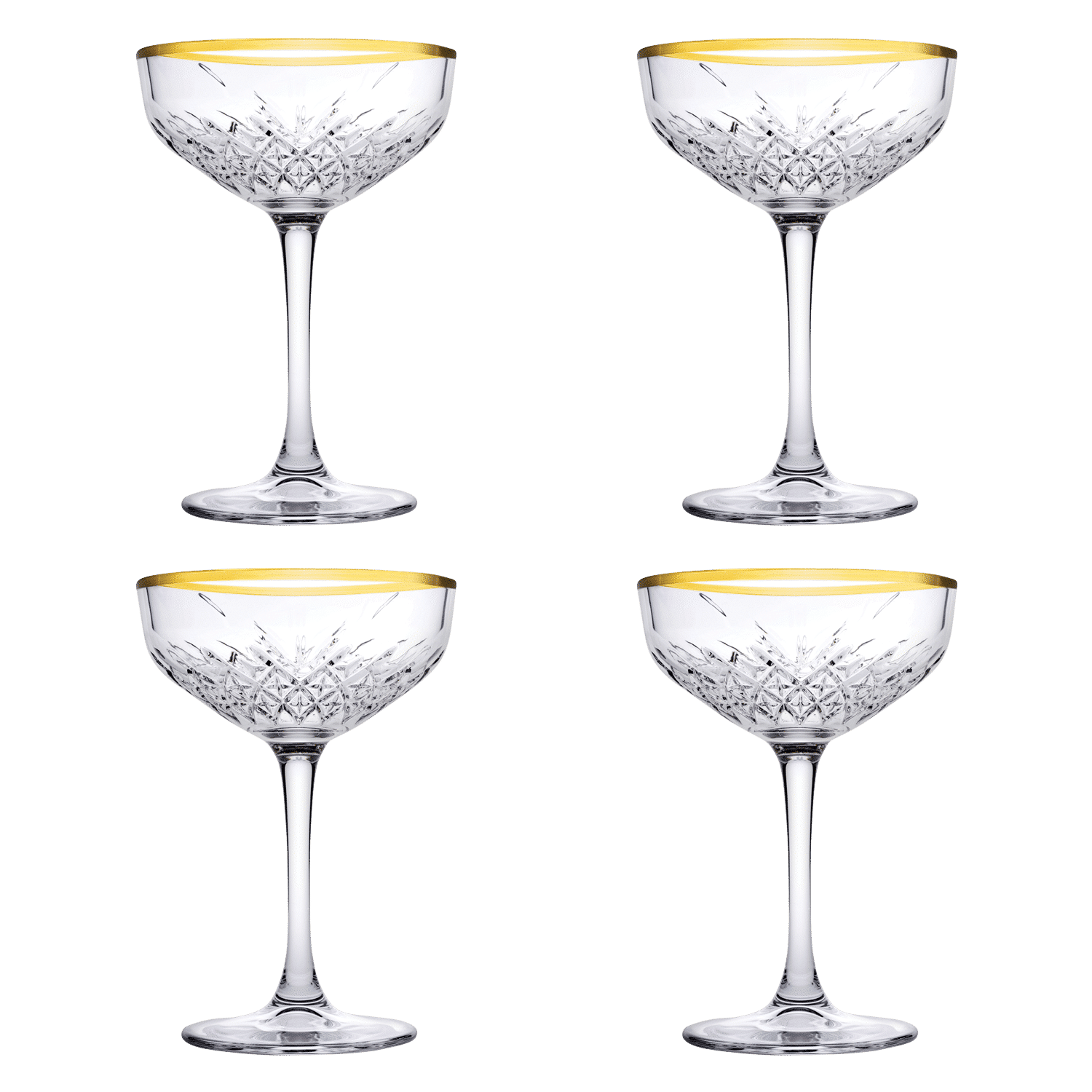 Pasabahce Timeless Champagneglas / Coupe 27 Cl Gouden Rand - 4 Stuks - Glazen.nl