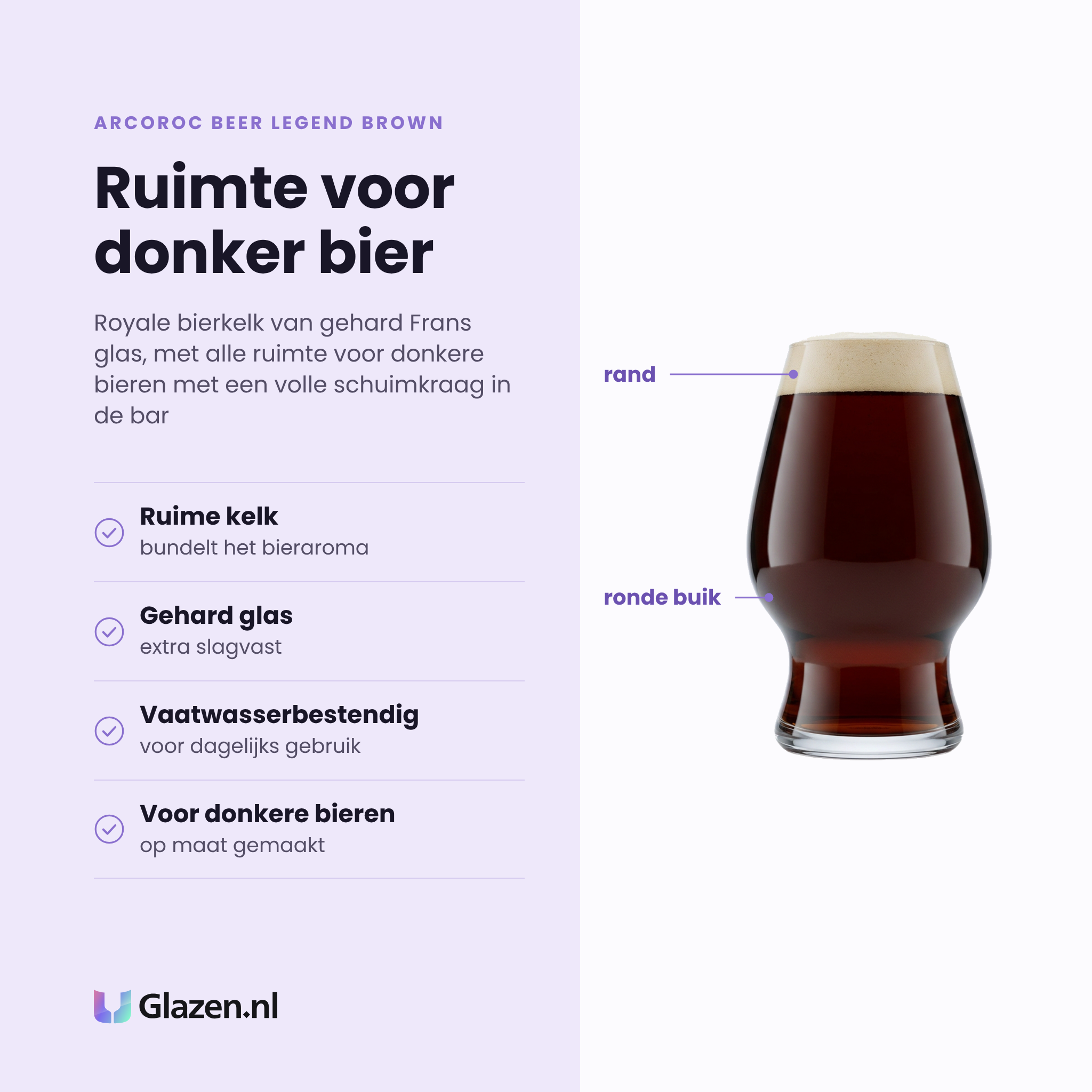 Arcoroc Beer Legend Brown bierglas 59 cl eigenschappen: ruime kelk, gehard glas, vaatwasserbestendig, voor donkere bieren