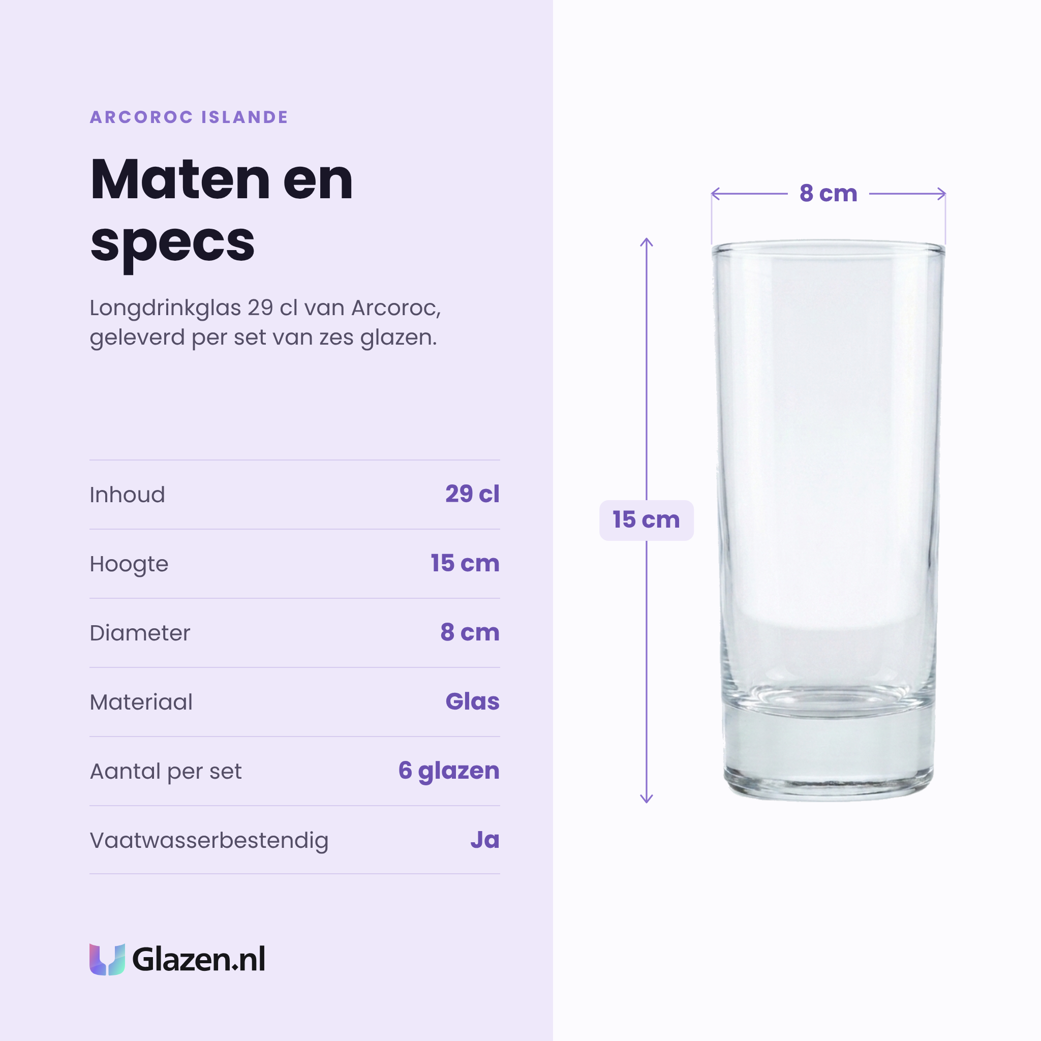 Arcoroc Islande longdrinkglas 29 cl specificaties: inhoud 29 cl, hoogte 15 cm, diameter 8 cm, glas, set van 6