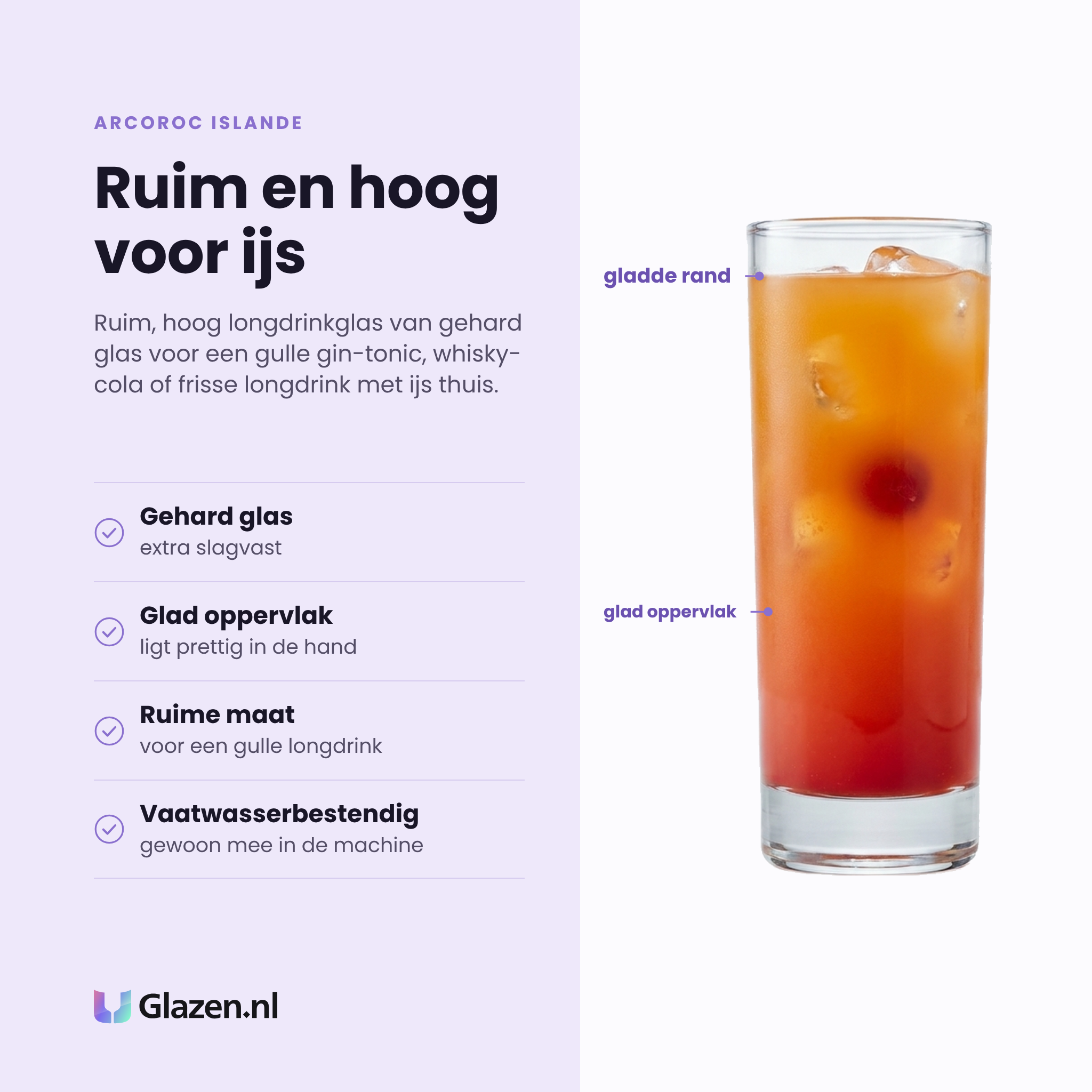 Arcoroc Islande longdrinkglas 31 cl eigenschappen: gehard glas, glad oppervlak, ruime maat voor een gulle longdrink, vaatwasserbestendig