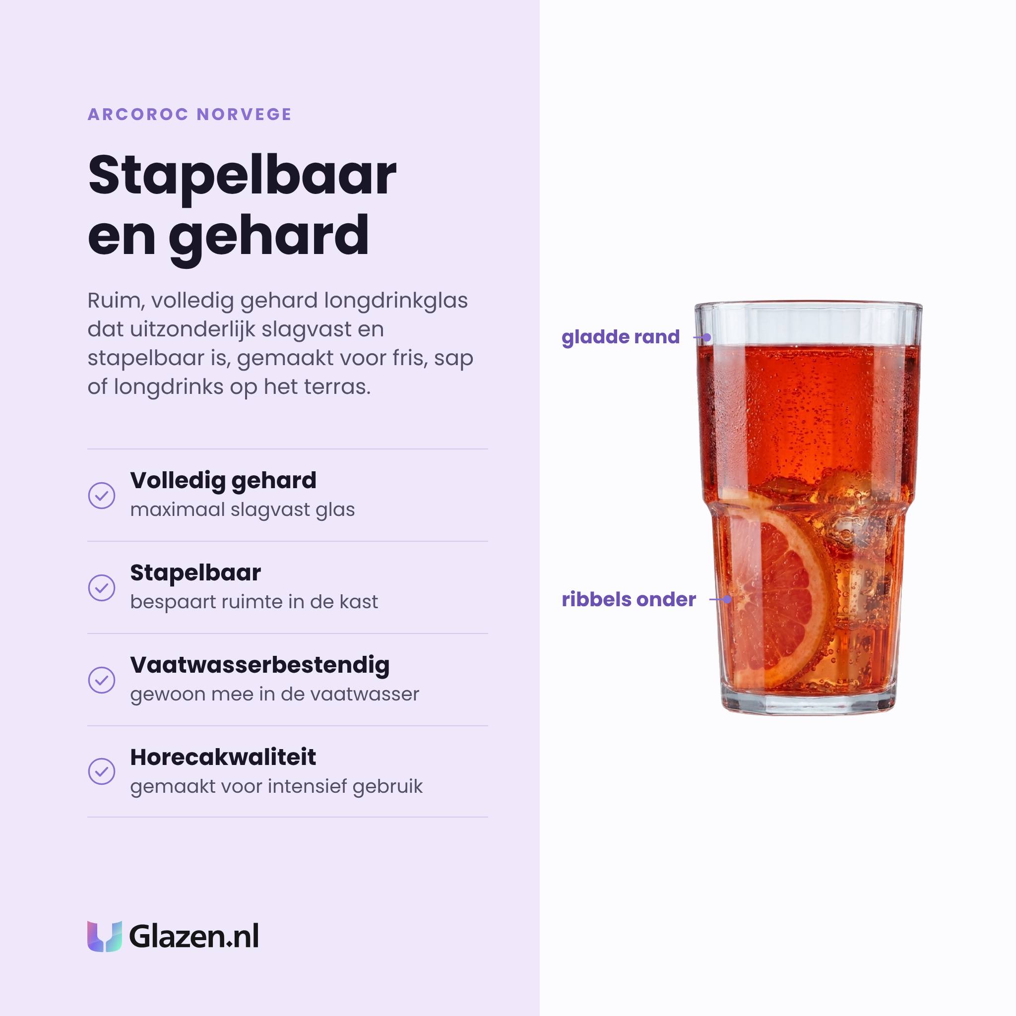 Arcoroc Norvege longdrinkglas 32 cl eigenschappen: volledig gehard glas, stapelbaar, vaatwasserbestendig, horecakwaliteit
