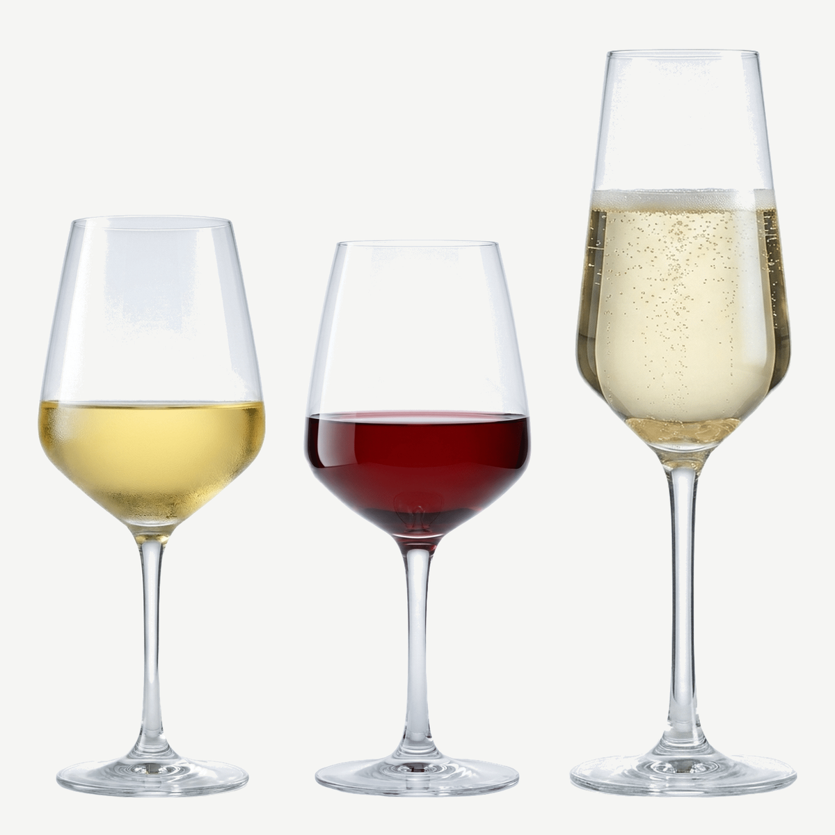 Arcoroc Vina Juliette wijnset met wit, rood en champagne gevuld