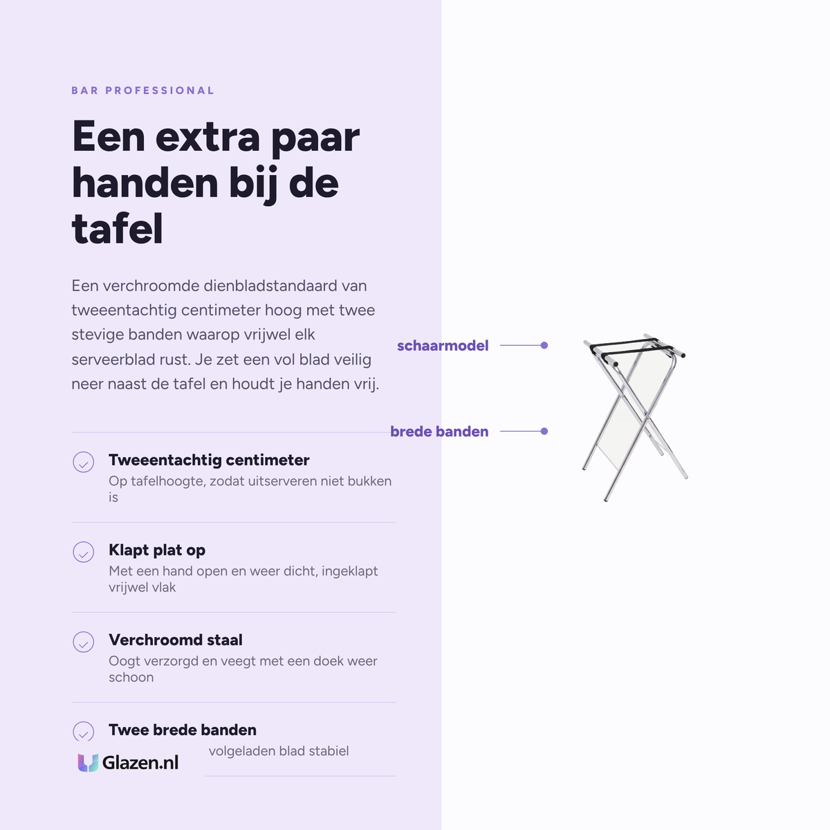 Eigenschappen van de Bar Professional Dienbladstandaard Inklapbaar Chroom 82 cm