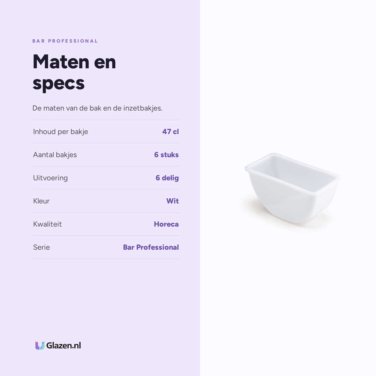 Bar Professional Garneerbak Inzetbakje Wit 47 Cl 6-Delig maten en specs