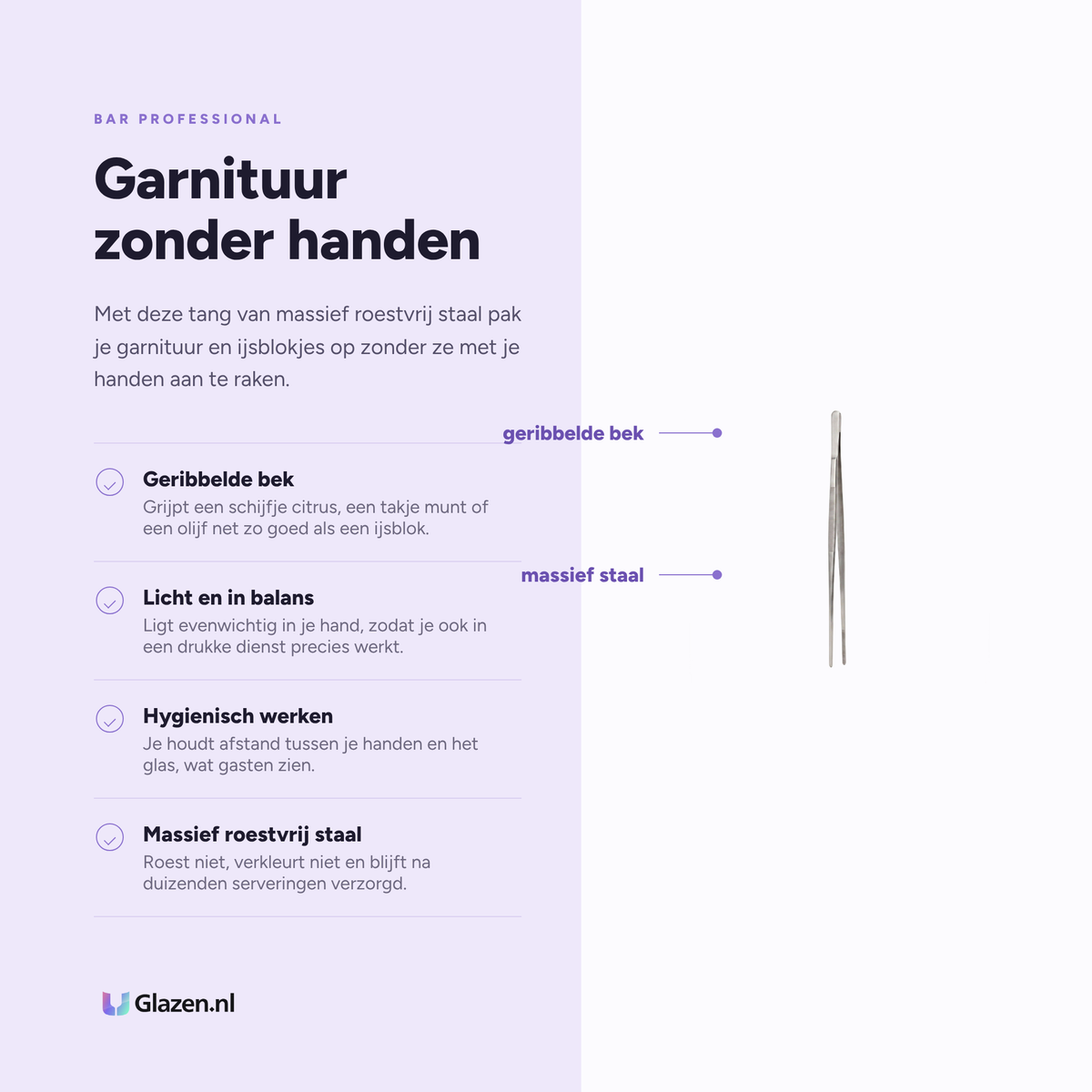 Eigenschappen van de Bar Professional Garneertang RVS