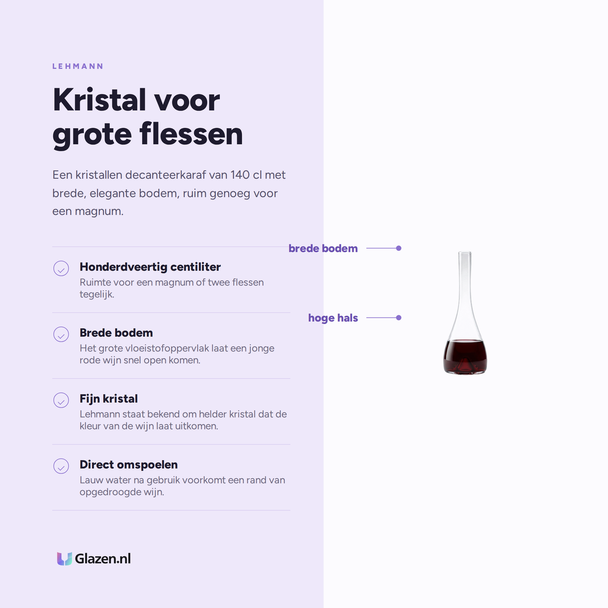 Eigenschappen van de Lehmann No 2 Decanteerkaraf Kristal 140 Cl