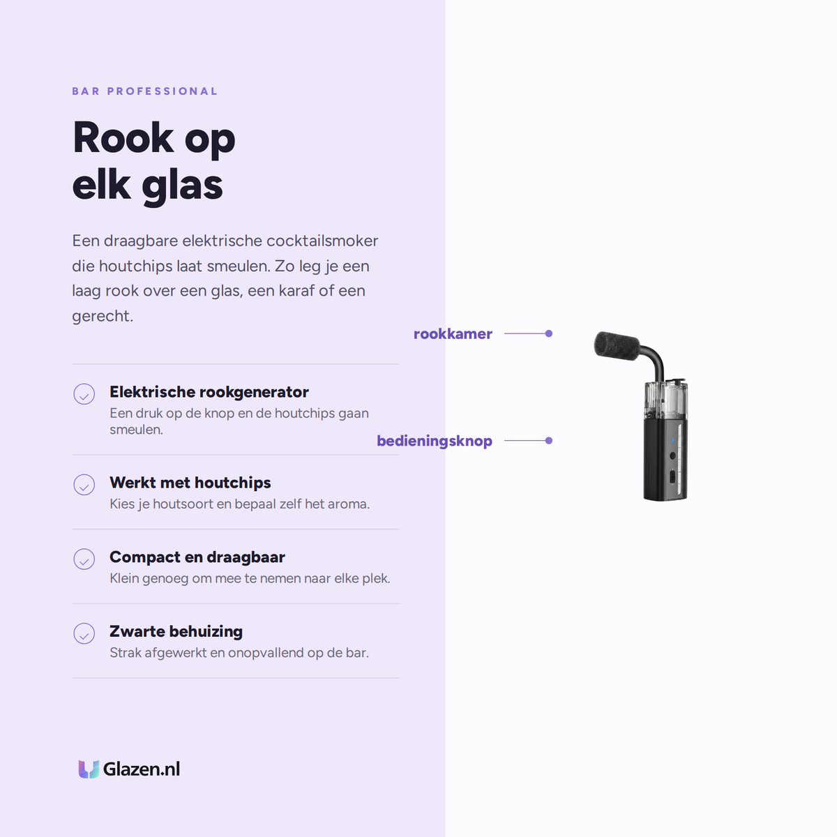 Eigenschappen van Bar Professional Lensgo GO Cocktailsmoker Zwart