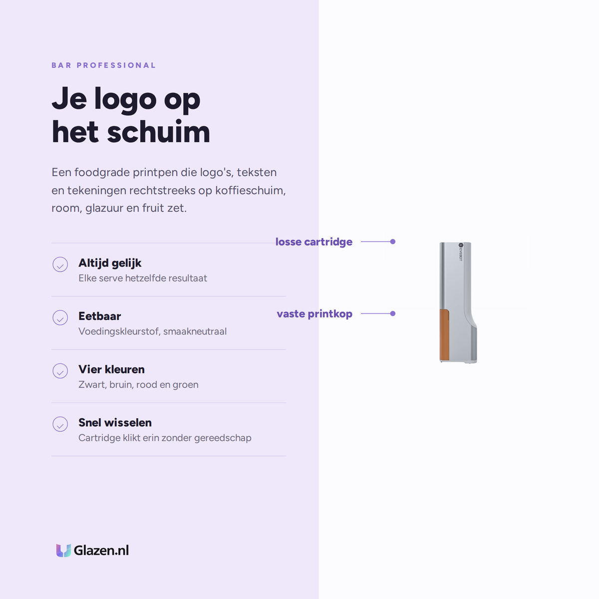Eigenschappen van de Bar Professional printpen met eetbare voedingskleurstof