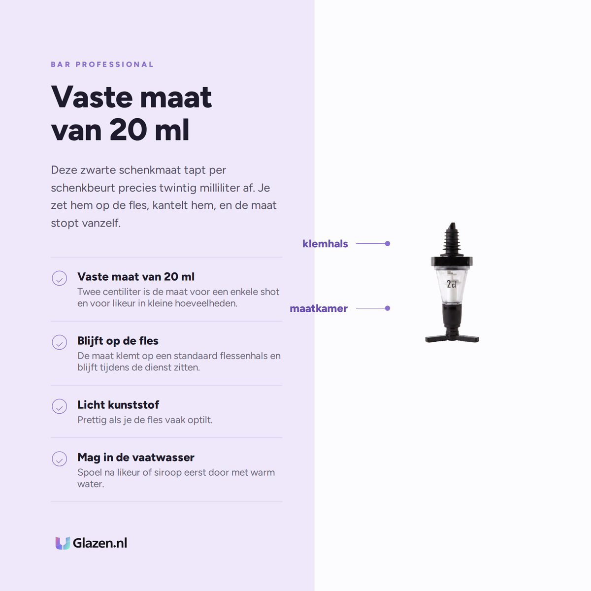 Eigenschappen van de Bar Professional schenkmaat zwart 20 ml
