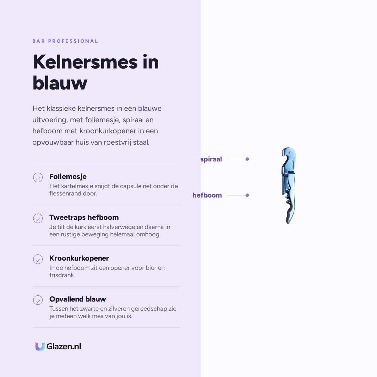Eigenschappen van de Bar Professional sommelier kurkentrekker blauw