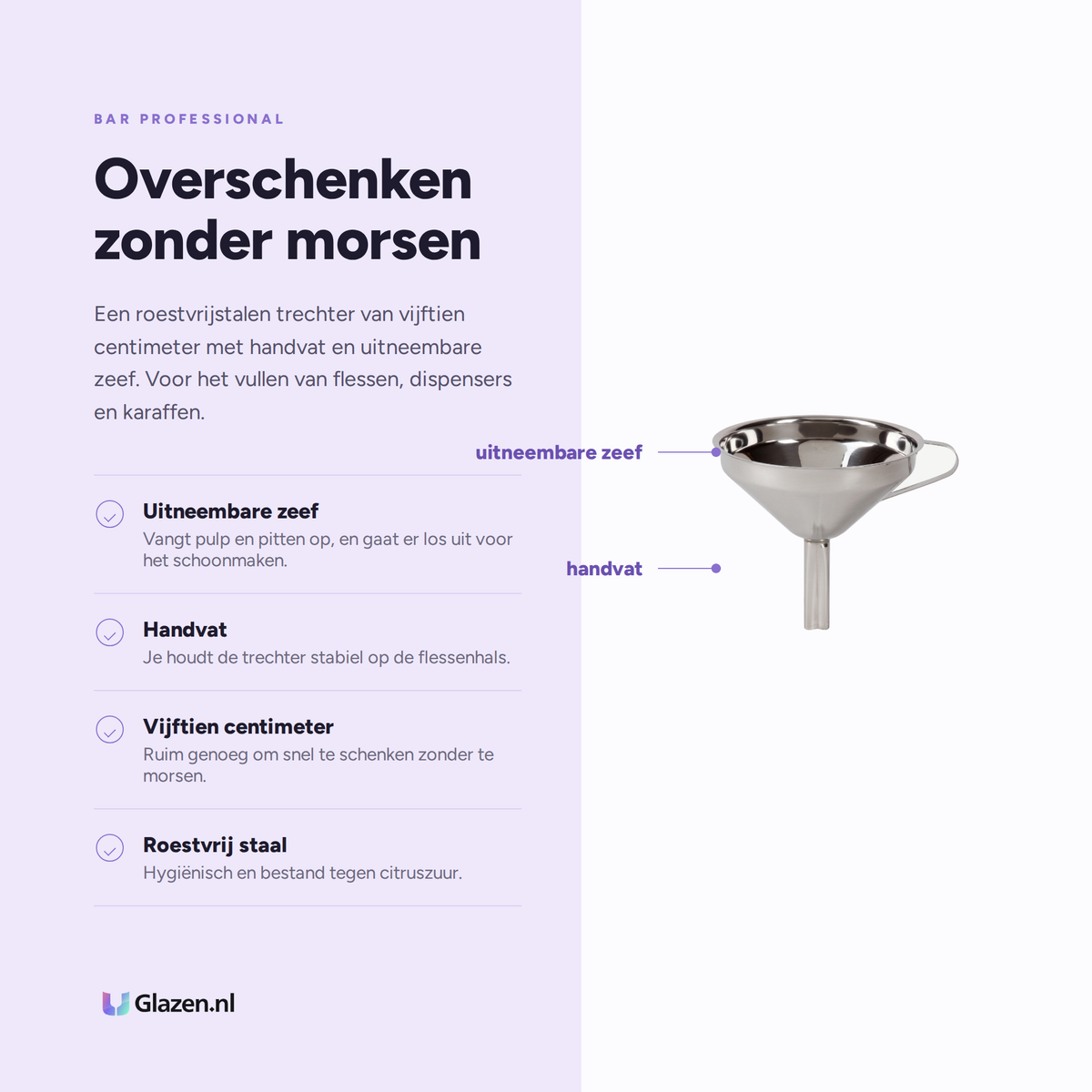 Bar Professional Spoeltrechter RVS 15 cm eigenschappen