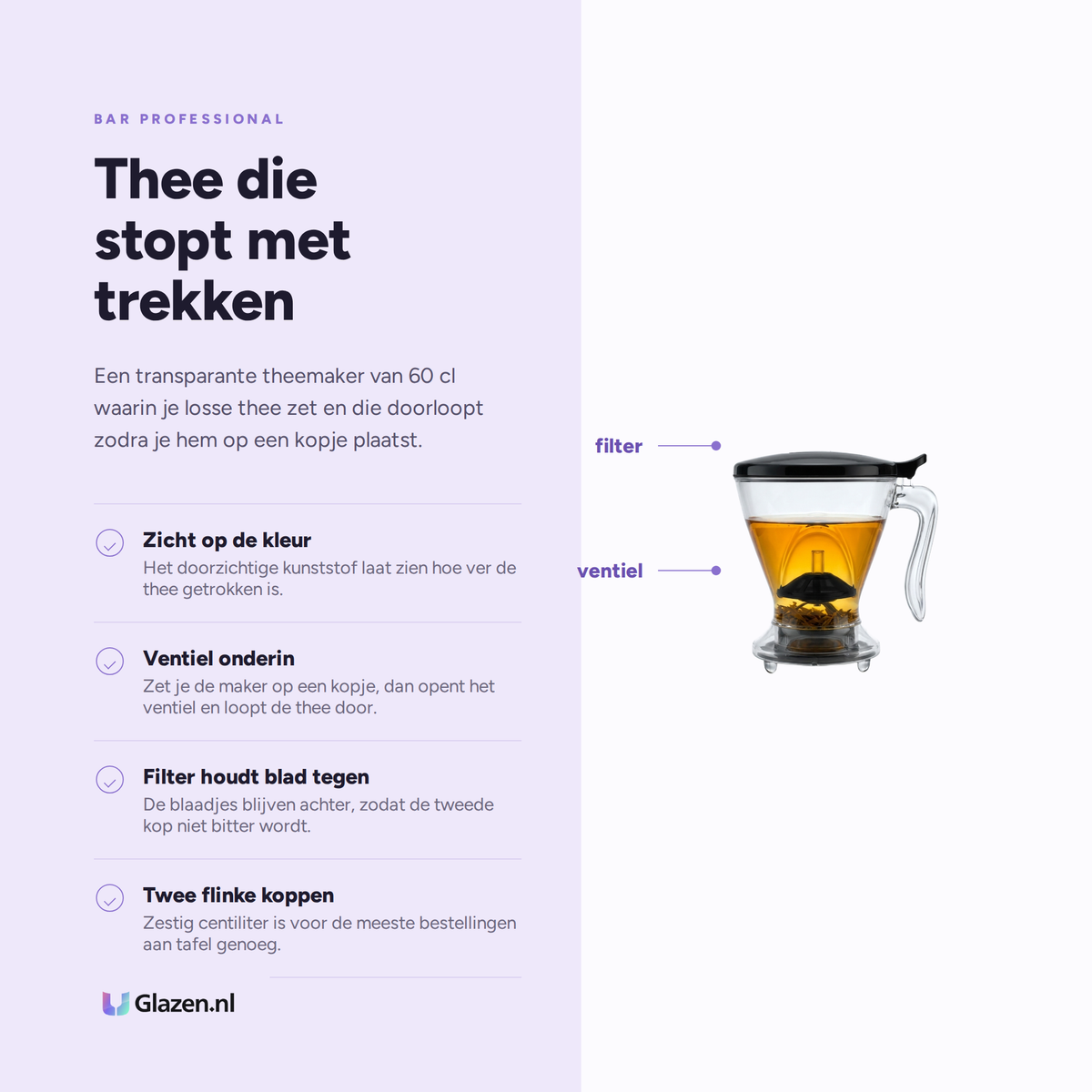 Eigenschappen van de Bar Professional Theemaker Theepot Transparant 60 Cl