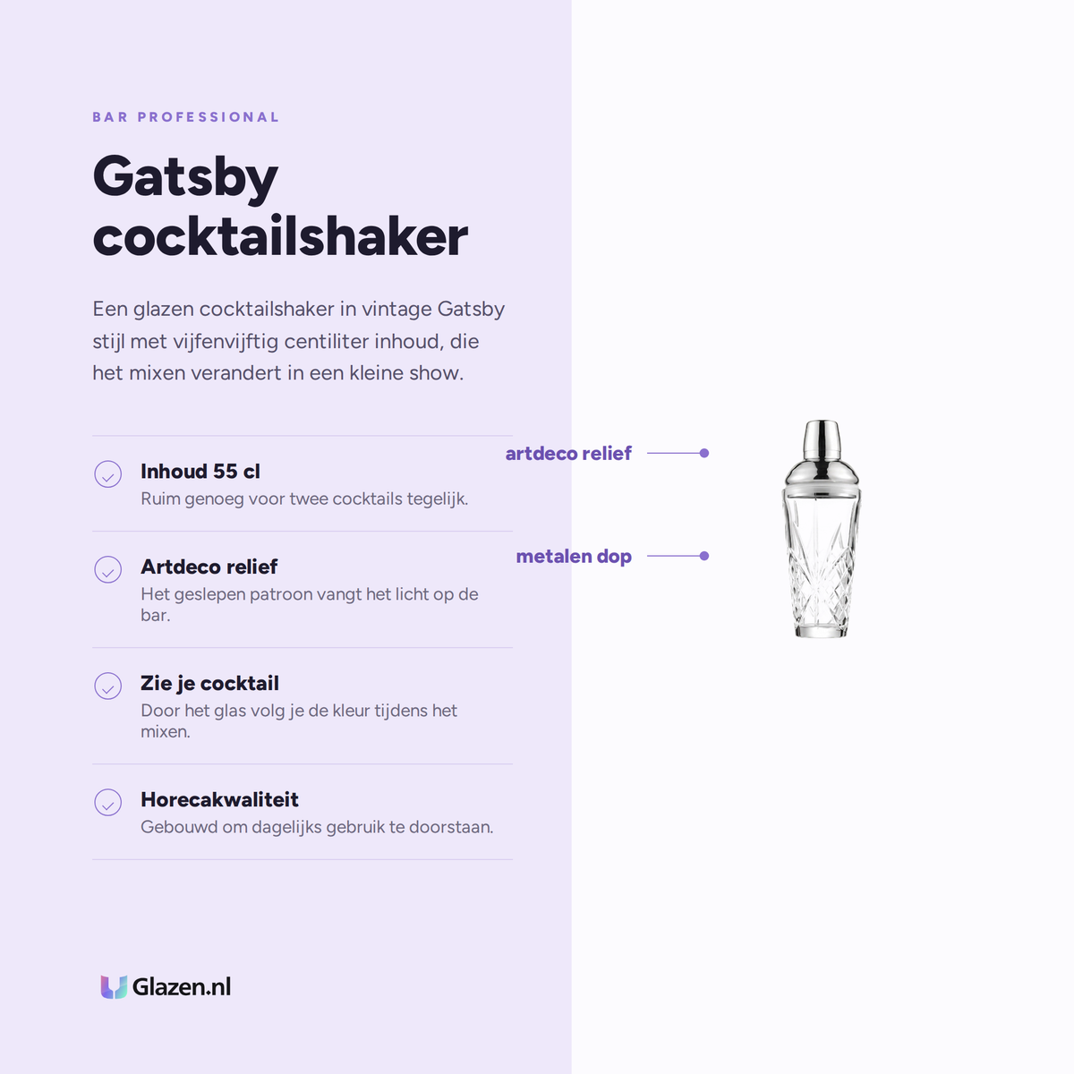Eigenschappen van de Bar Professional Vintage Gatsby Cocktailshaker 55 Cl