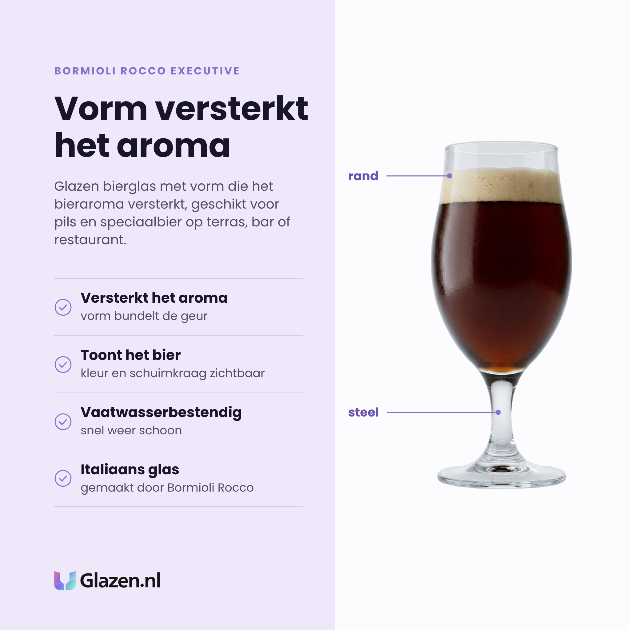 Bormioli Rocco Executive bierglas 26 cl eigenschappen: versterkt het aroma, toont het bier, vaatwasserbestendig, Italiaans glas