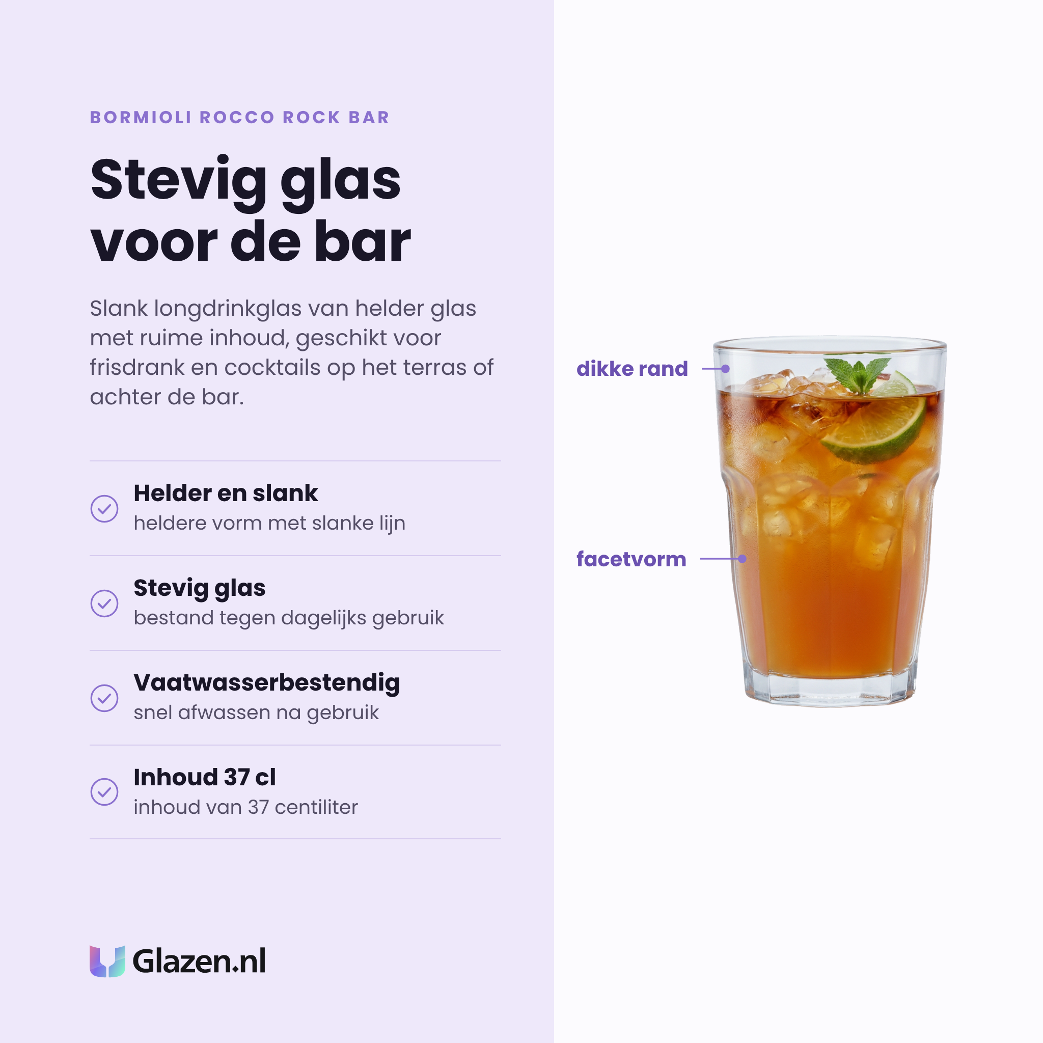 Bormioli Rocco Rock Bar longdrinkglas 37 cl eigenschappen: helder glas met slanke lijn, stevig voor dagelijks gebruik, vaatwasserbestendig, inhoud 37 cl