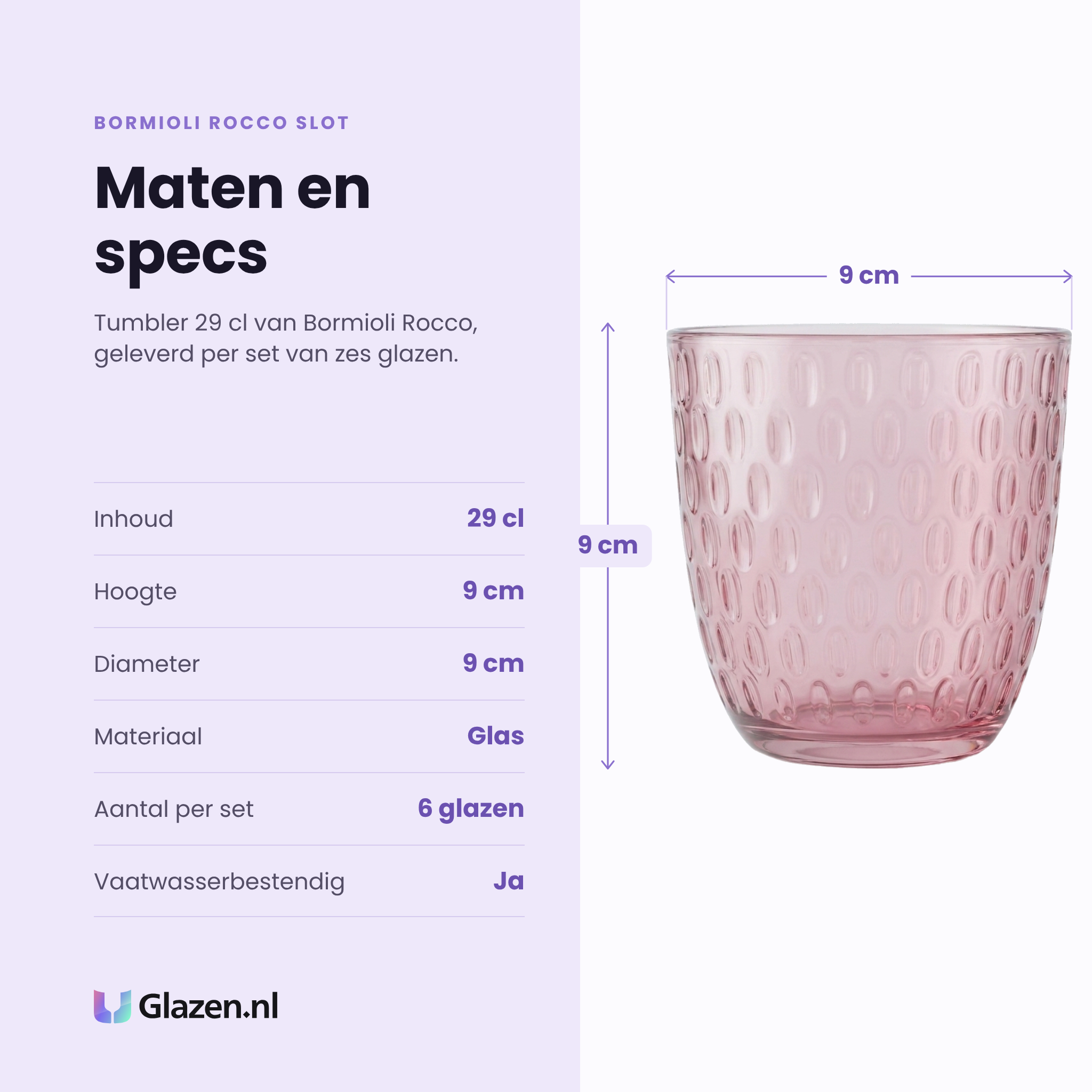 Bormioli Rocco Slot tumbler 29 cl specificaties: inhoud 29 cl, hoogte 9 cm, diameter 9 cm, glas, set van 6