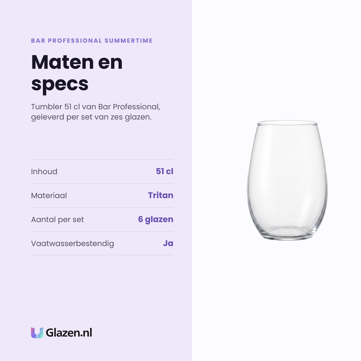 Bar Professional Summertime tumbler 51 cl specificaties: inhoud 51 cl, tritan, set van 6, vaatwasserbestendig
