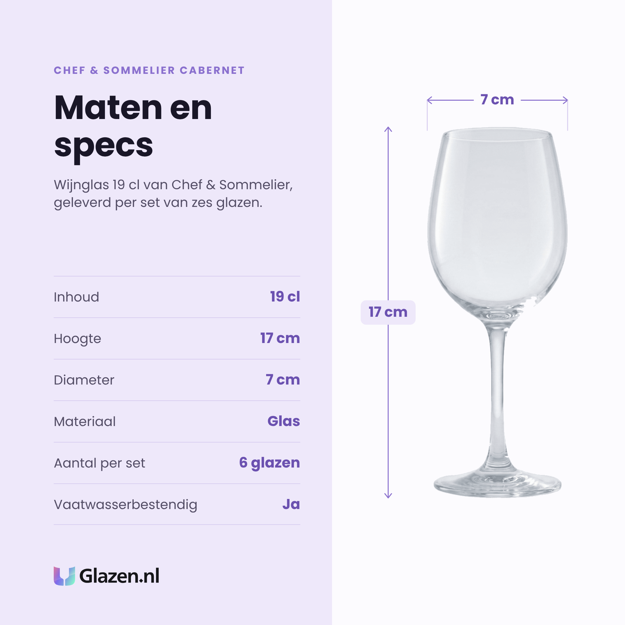Chef & Sommelier Cabernet Tulip wijnglas 19 cl specificaties: inhoud 19 cl, hoogte 17 cm, diameter 7 cm, glas, set van 6