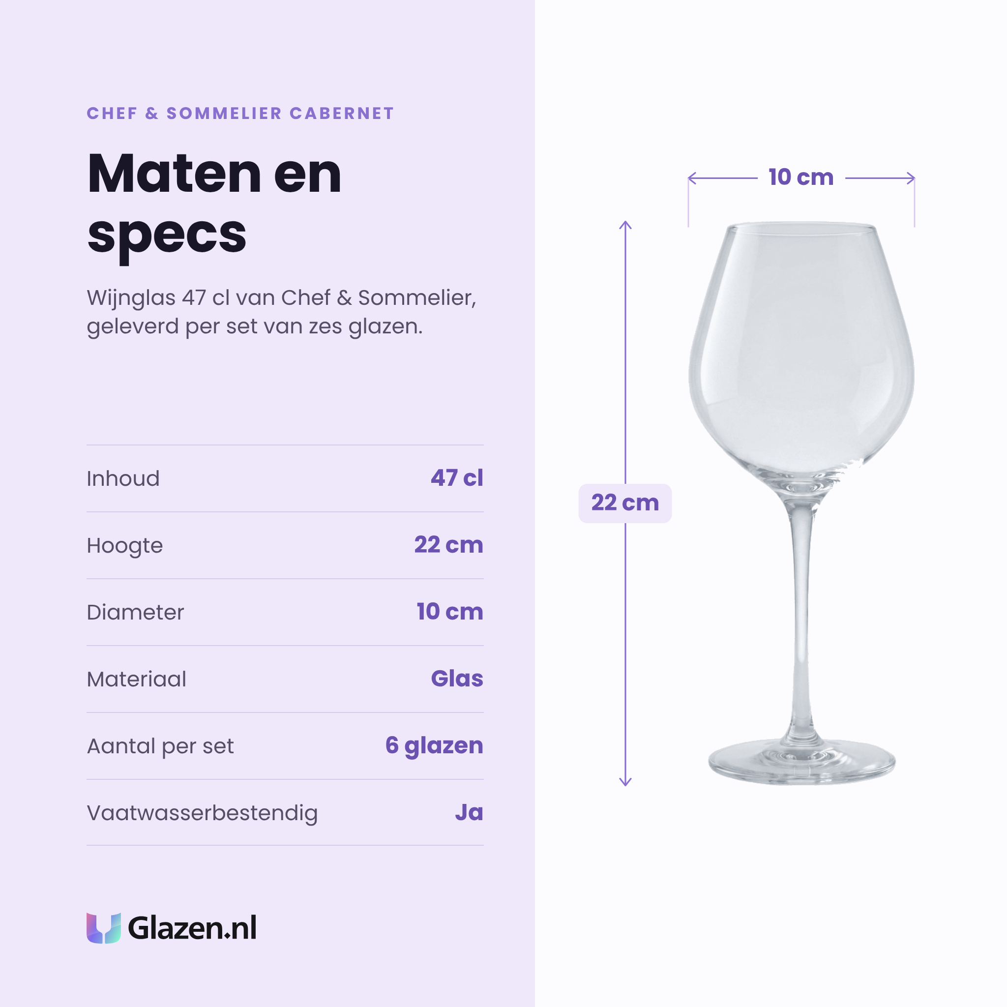 Chef & Sommelier Cabernet Young Wines wijnglas 47 cl specificaties: inhoud 47 cl, hoogte 22 cm, diameter 10 cm, glas, set van 6