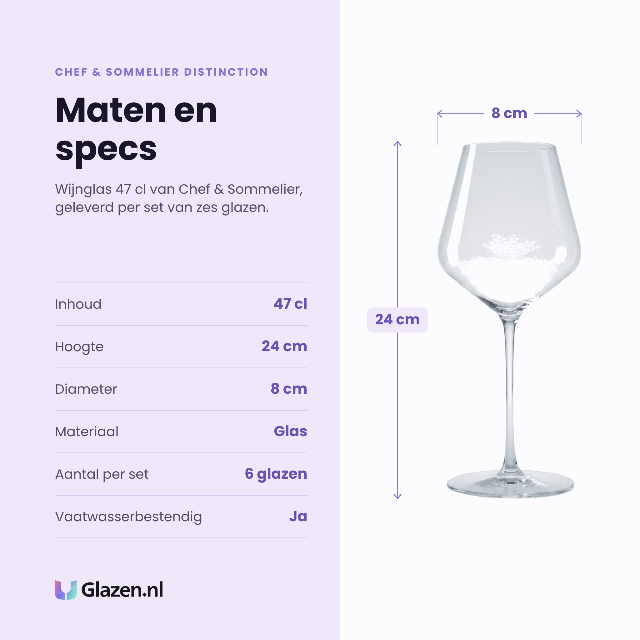 Chef & Sommelier Distinction wijnglas 47 cl specificaties: inhoud 47 cl, hoogte 24 cm, diameter 8 cm, glas, set van 6