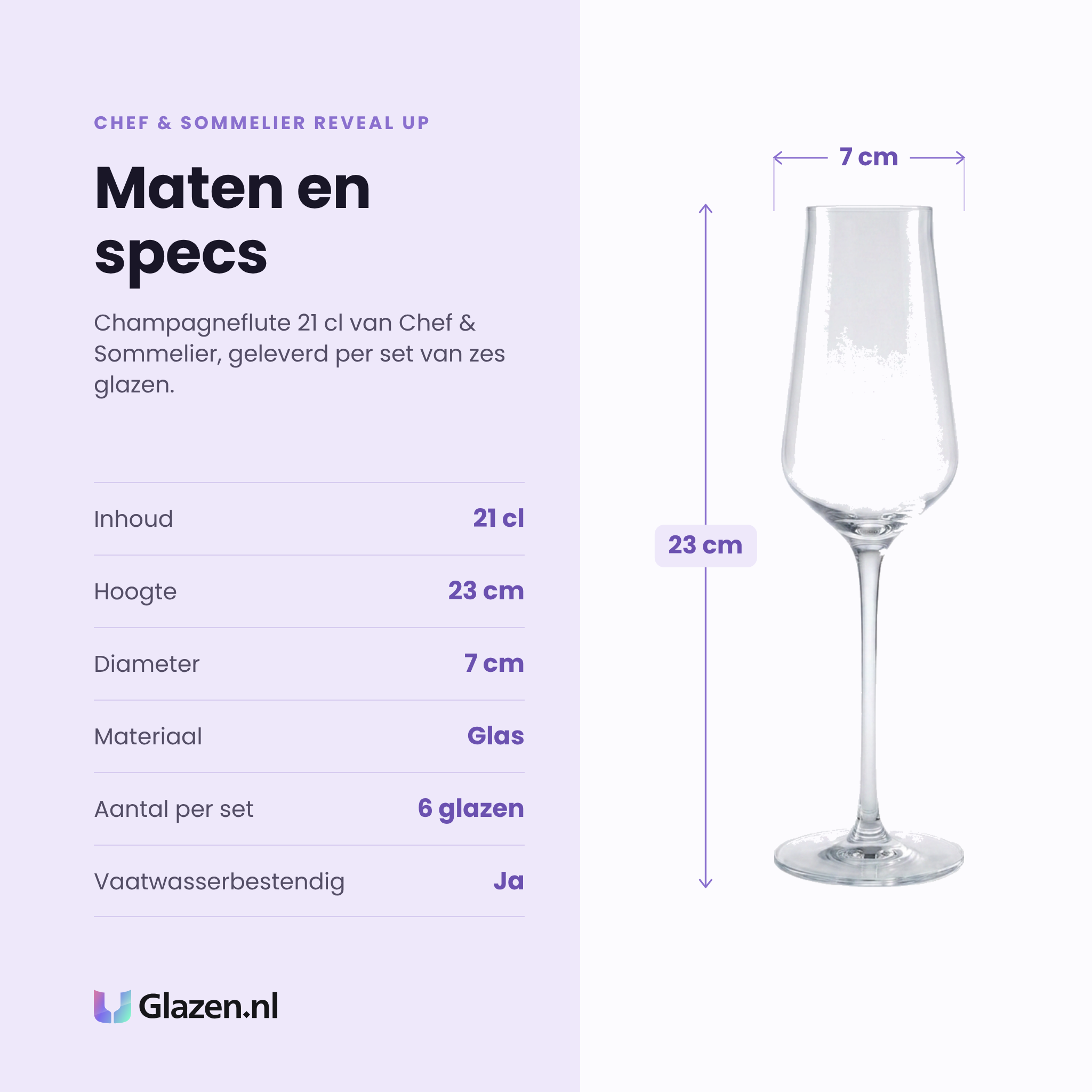 Chef & Sommelier Reveal Up champagneflute 21 cl specificaties: inhoud 21 cl, hoogte 23 cm, diameter 7 cm, glas, set van 6