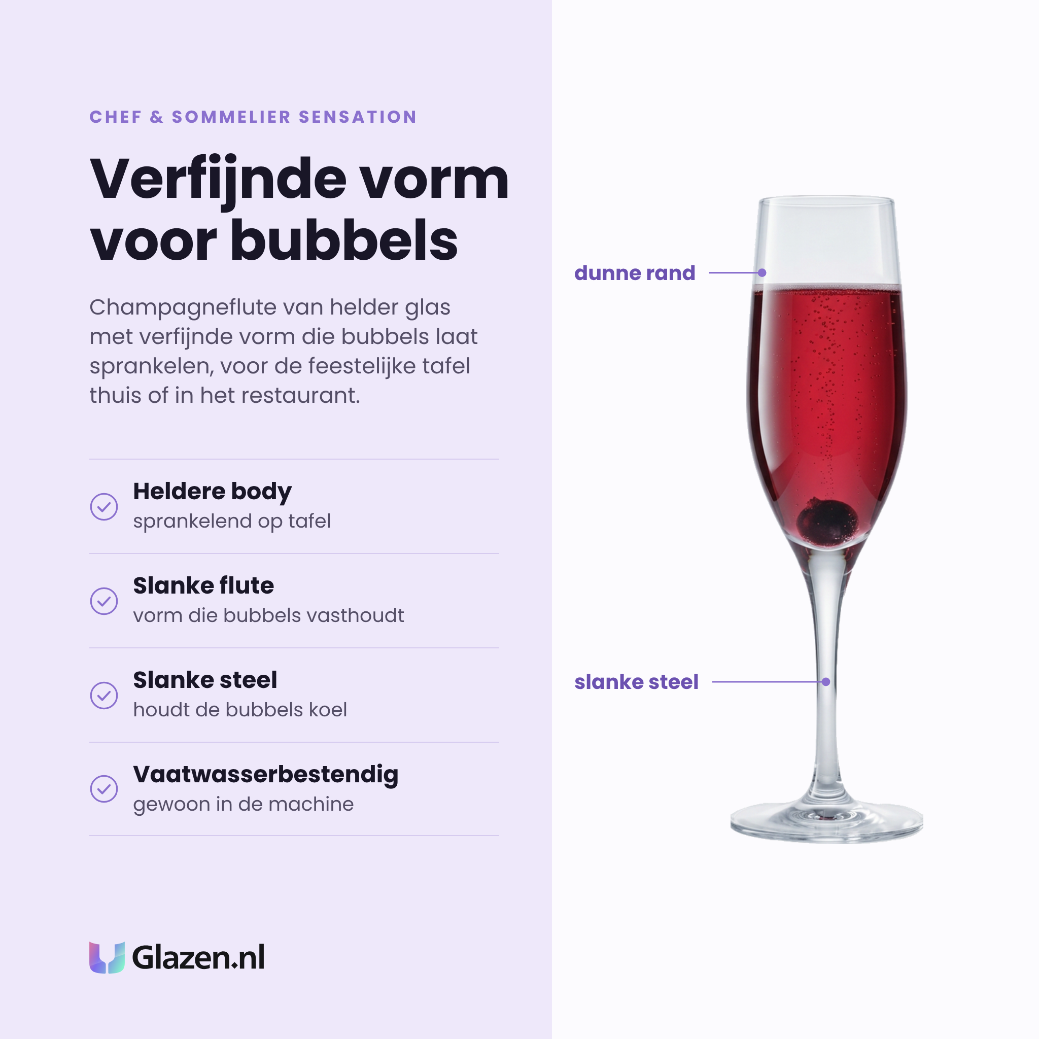 Chef & Sommelier Sensation champagneflute 19 cl eigenschappen: heldere body, slanke flute, slanke steel, vaatwasserbestendig