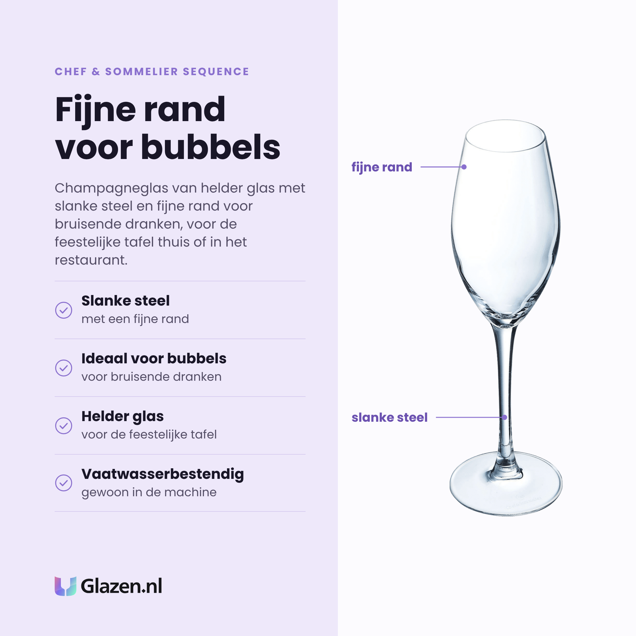 Chef & Sommelier Sequence champagneflute 24 cl eigenschappen: helder glas, slanke steel met fijne rand, ideaal voor bubbels, vaatwasserbestendig
