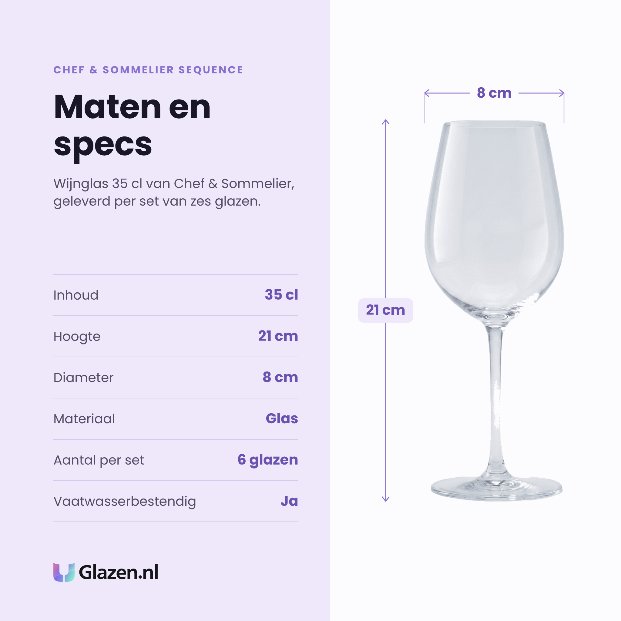 Chef & Sommelier Sequence wijnglas 35 cl specificaties: inhoud 35 cl, hoogte 21 cm, diameter 8 cm, glas, set van 6