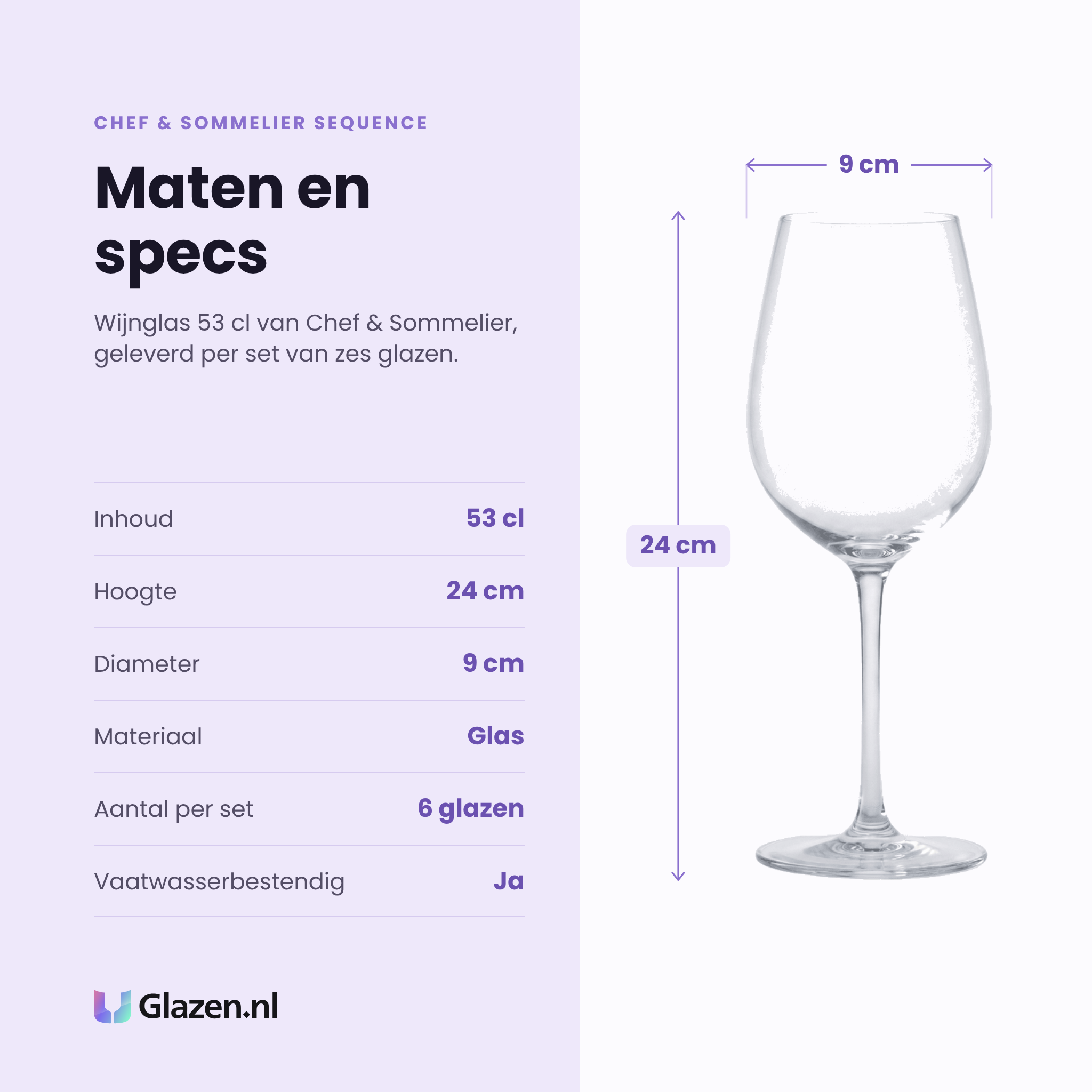 Chef & Sommelier Sequence wijnglas 53 cl specificaties: inhoud 53 cl, hoogte 24 cm, diameter 9 cm, glas, set van 6
