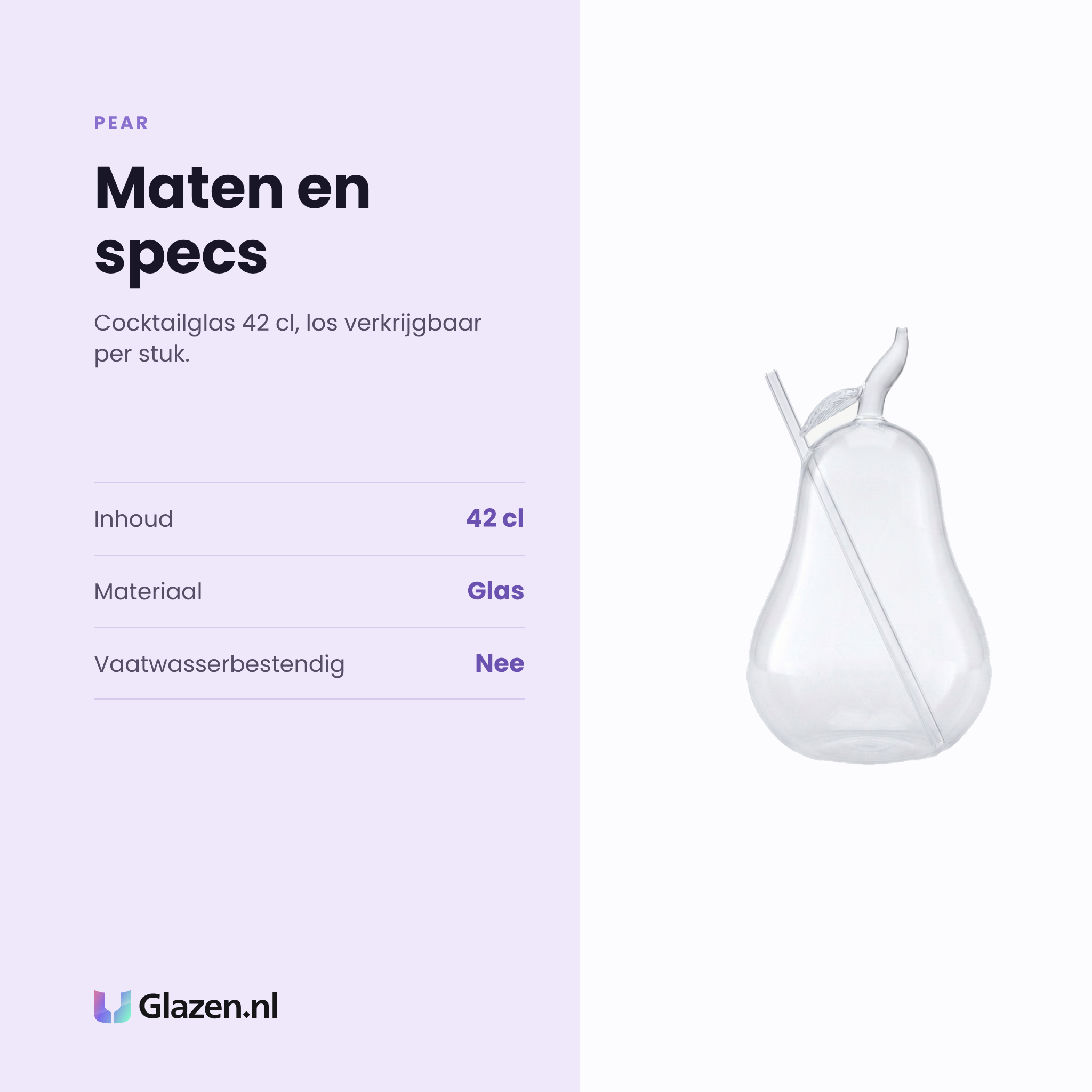 Pear cocktailglas 42 cl specificaties: inhoud 42 cl, glas, niet vaatwasserbestendig, los per stuk