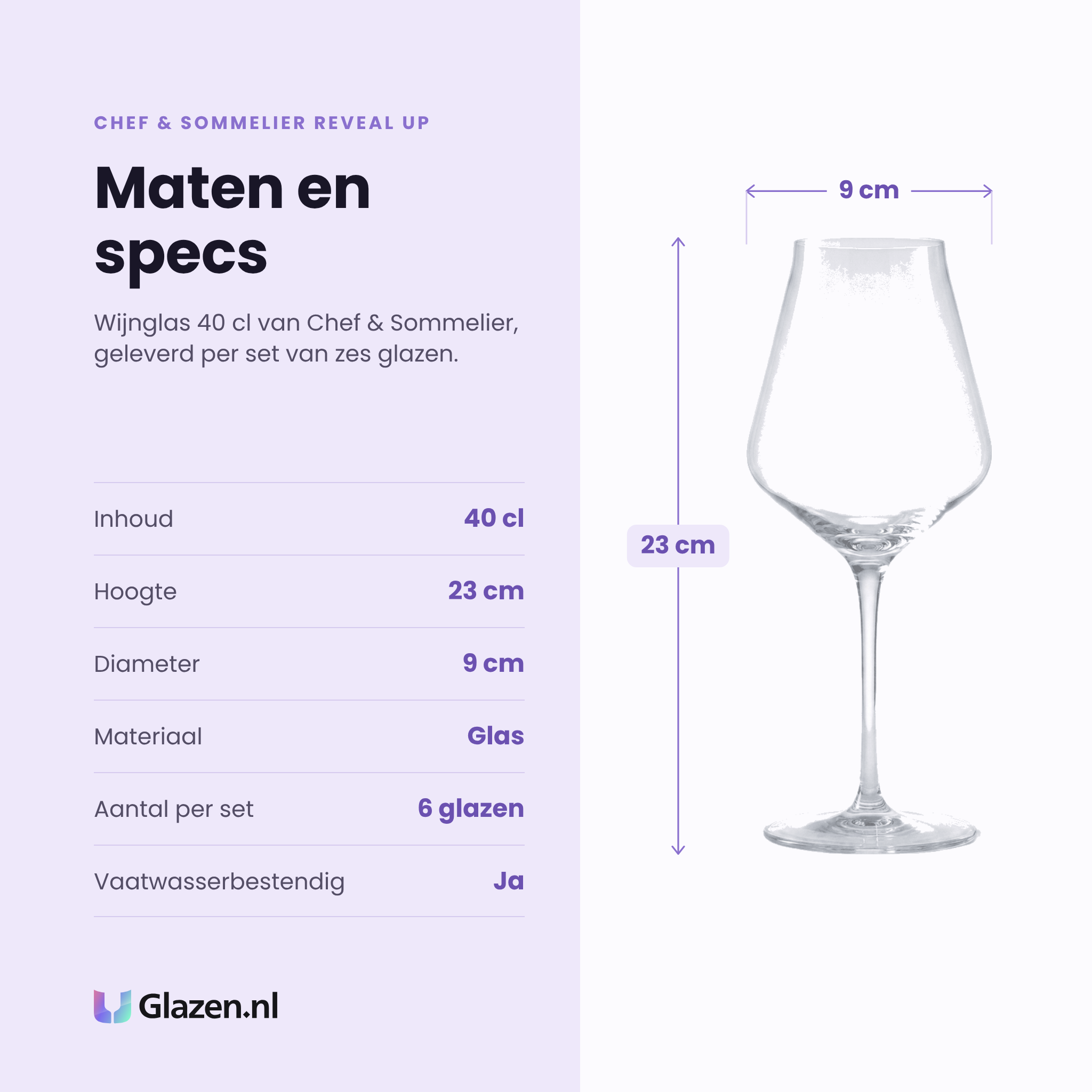 Chef & Sommelier Reveal Up wijnglas 40 cl specificaties: inhoud 40 cl, hoogte 23 cm, diameter 9 cm, glas, set van 6