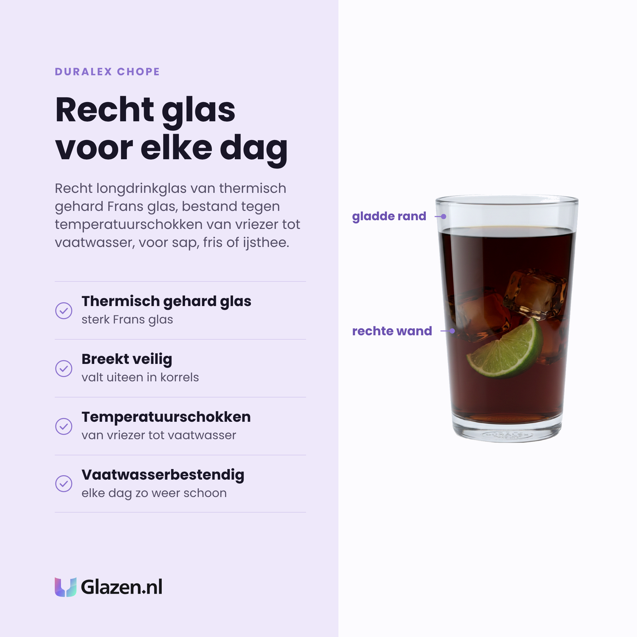 Duralex Chope longdrinkglas 28 cl eigenschappen: thermisch gehard glas, breekt veilig in korrels, verdraagt temperatuurschokken, vaatwasserbestendig