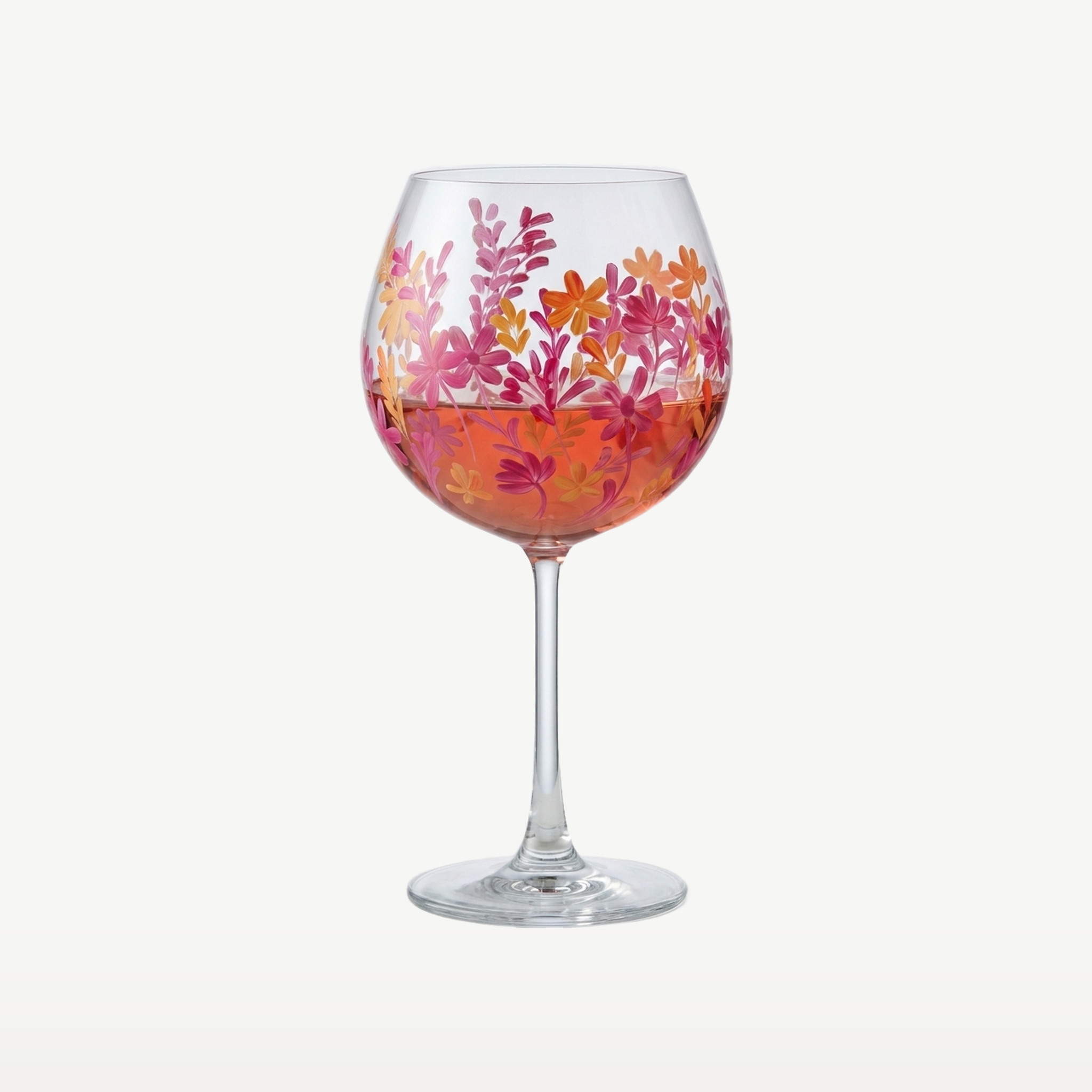 J-Line Wijnglas Bloemen Roze/Oranje - Glazen.nl