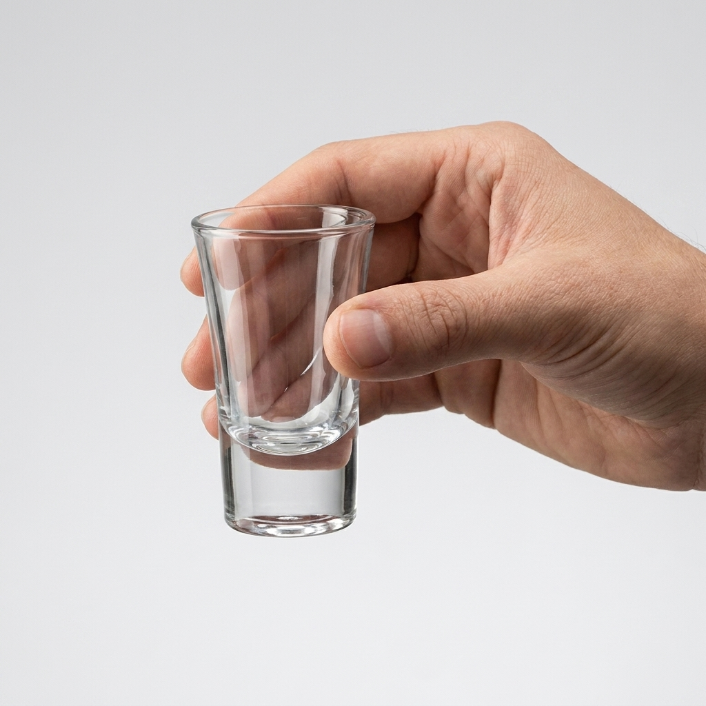 Bormioli Rocco Dublino shotglas 5,7 cl in hand voor formaatindicatie