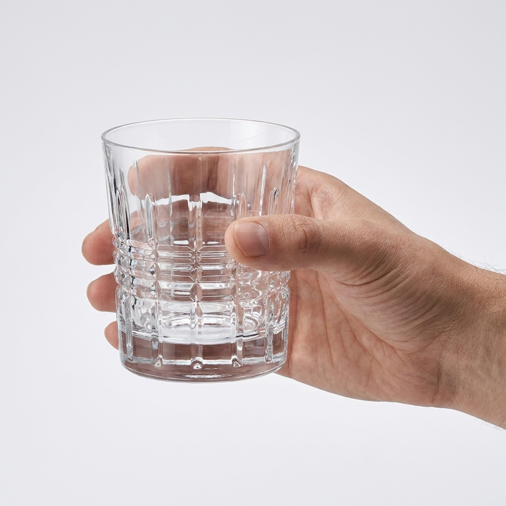 Arcoroc Old Square tumbler 32 cl in hand voor formaatindicatie