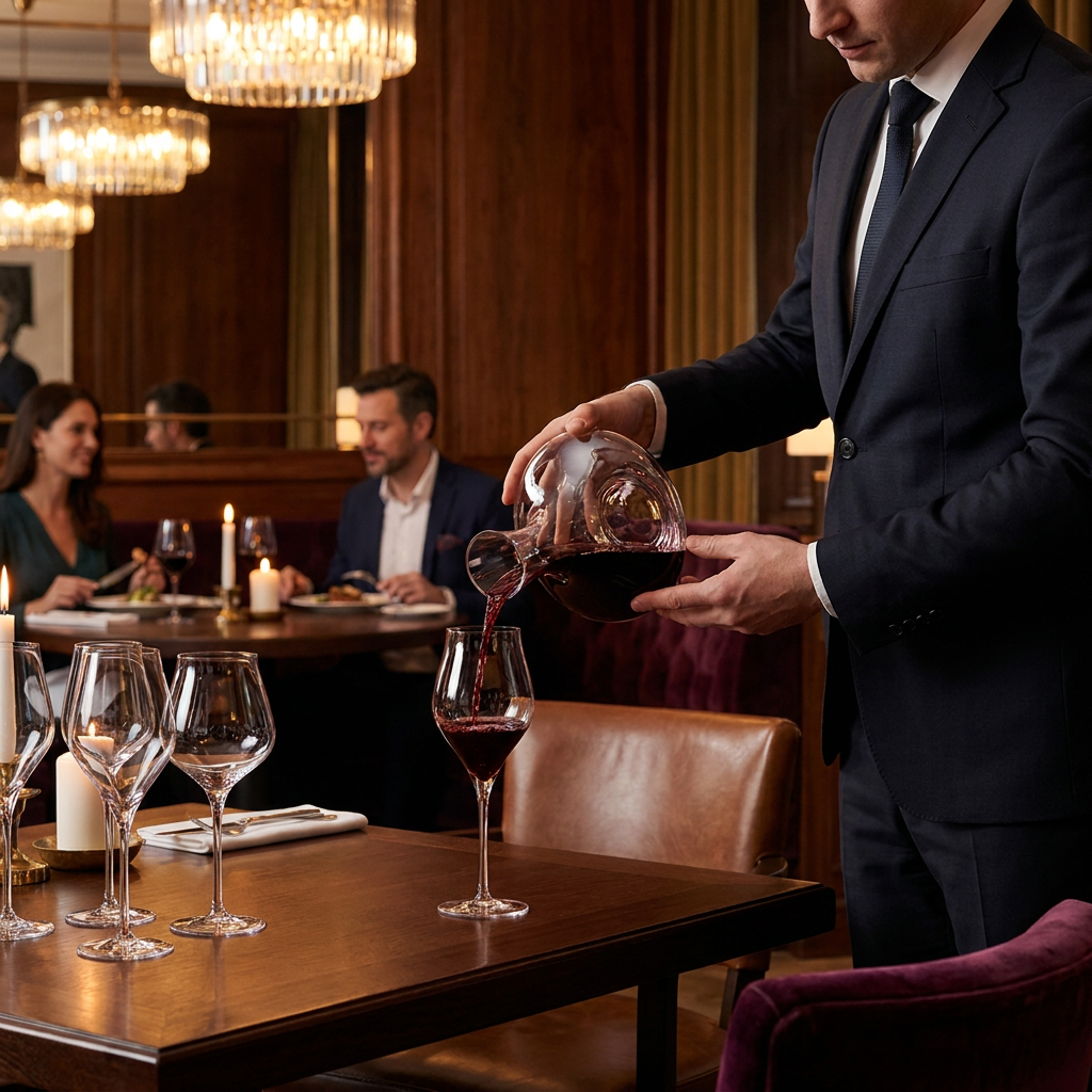 Sommelier schenkt rode wijn in Chef & Sommelier Exaltation wijnglas