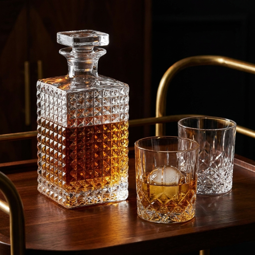 Luigi Bormioli Mixology decanteerkaraf 75 cl gevuld met whisky op barkar