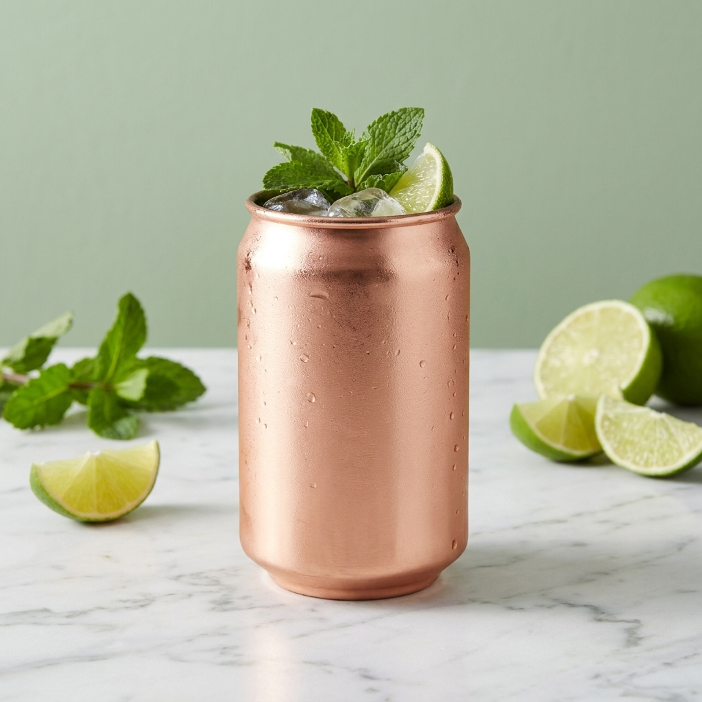 Speakeasy Cola Mug koper met cocktail tegen saliegroene achtergrond met limoen