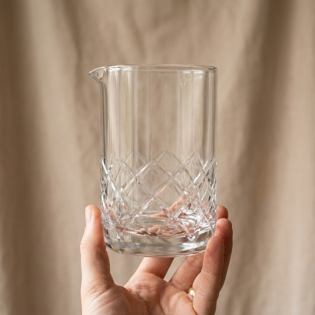 Speakeasy Yarai mixglas 55 cl in hand voor formaatindicatie