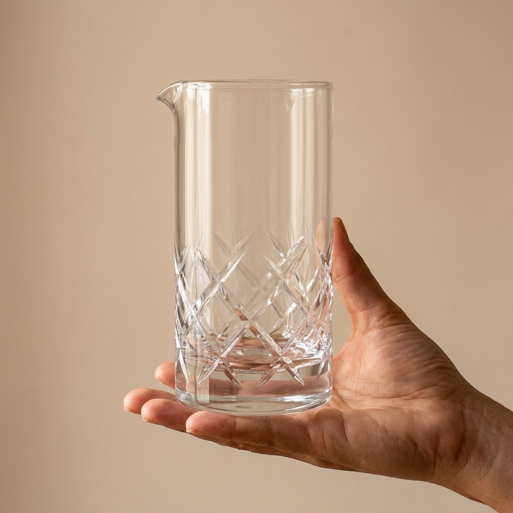 Speakeasy Yarai mixglas 70 cl in hand voor formaatindicatie
