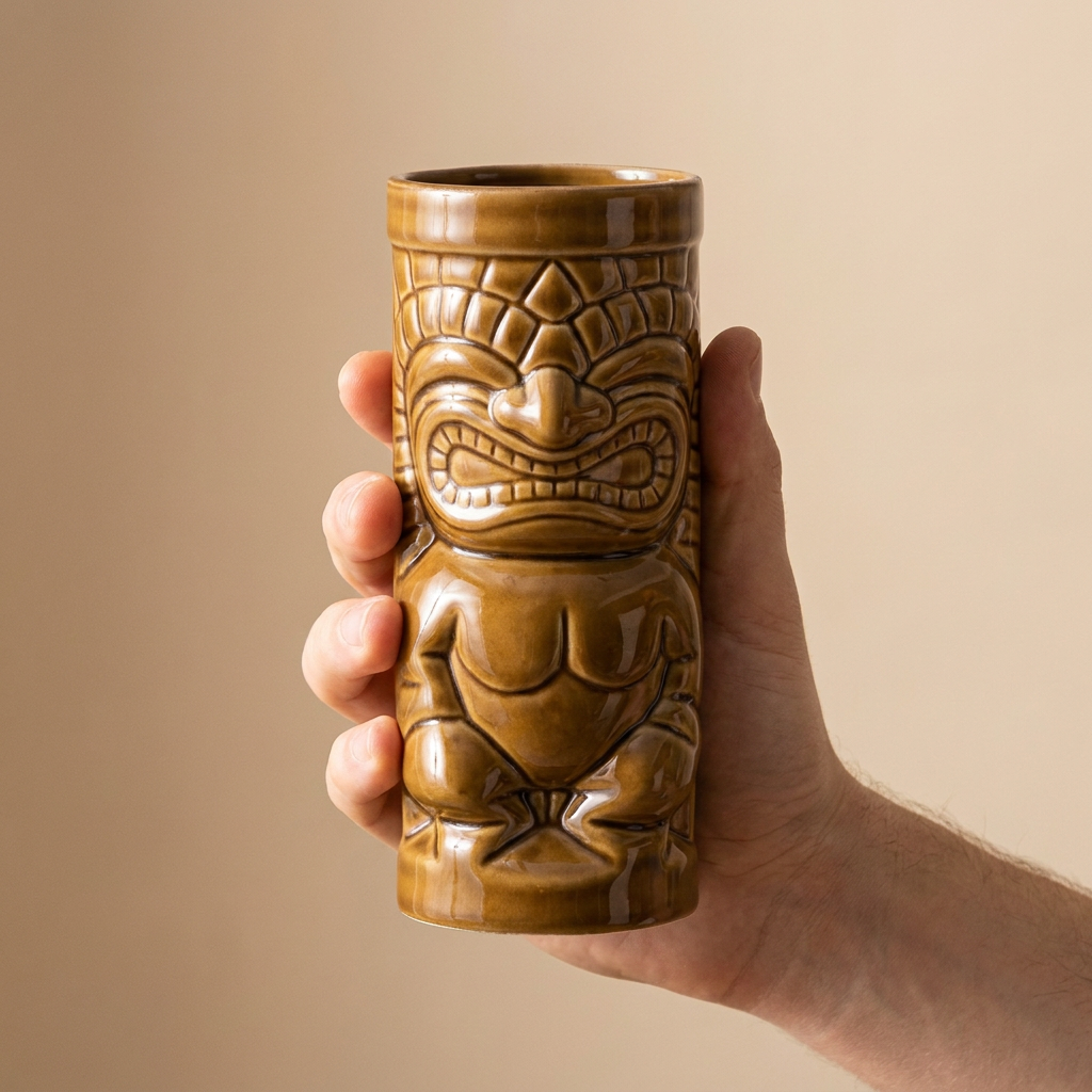 Tiki beker Maori 33 cl in hand voor formaatindicatie