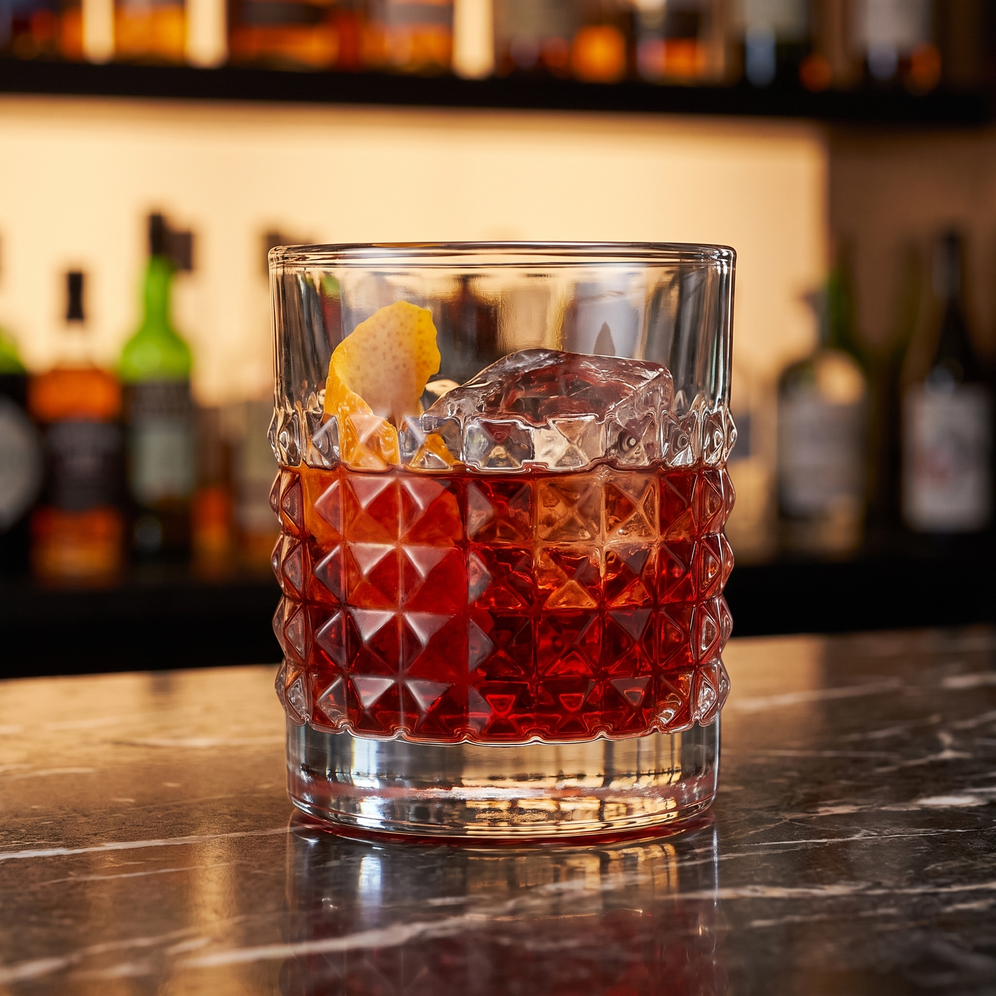 Luigi Bormioli Mixology Elixir tumbler 38 cl met negroni op een bar