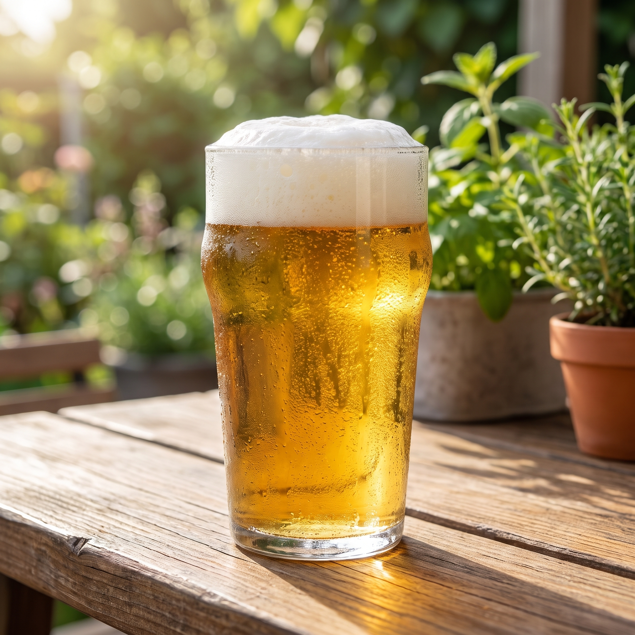 Bormioli Rocco Bodega bierglas 50 cl met blond bier op een zonnig terras