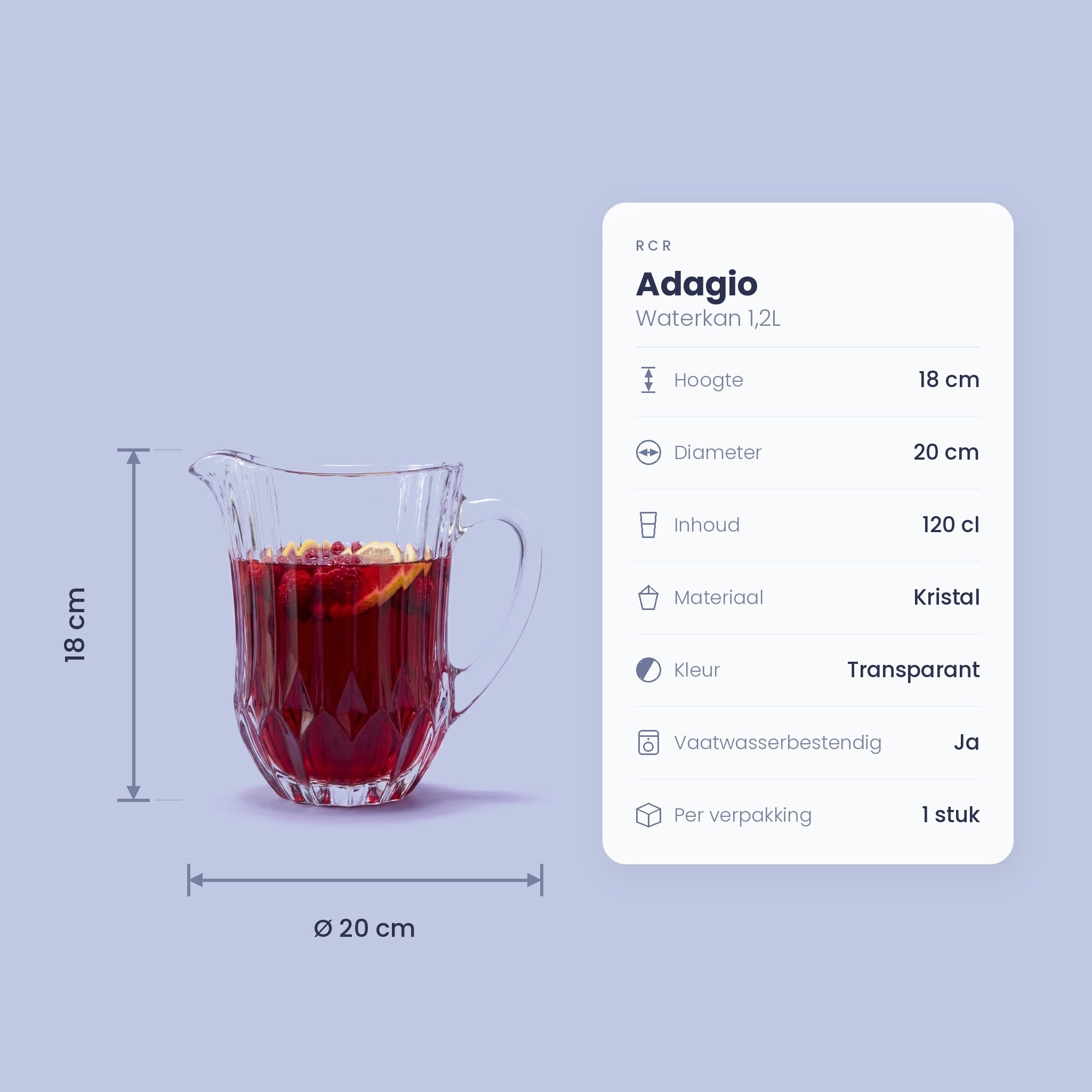 RCR Adagio Waterkan 1,2L - Glazen.nl