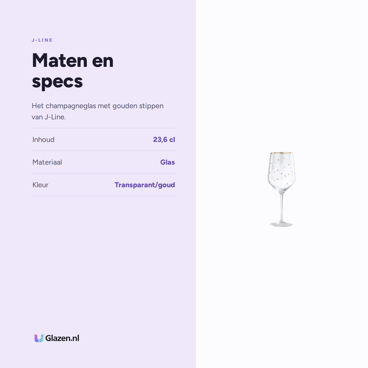 Maten en specs van J-Line Champagneglas 23,6 Cl Stippen Transparant/Goudkleurig