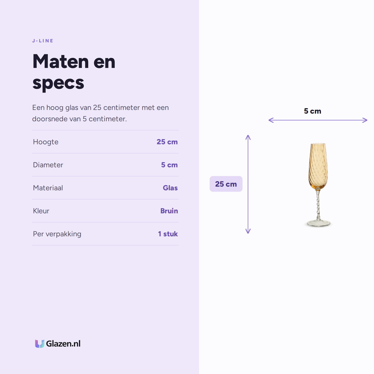 Maten en specificaties van de J-Line Champagneglas Gestreept Karamel