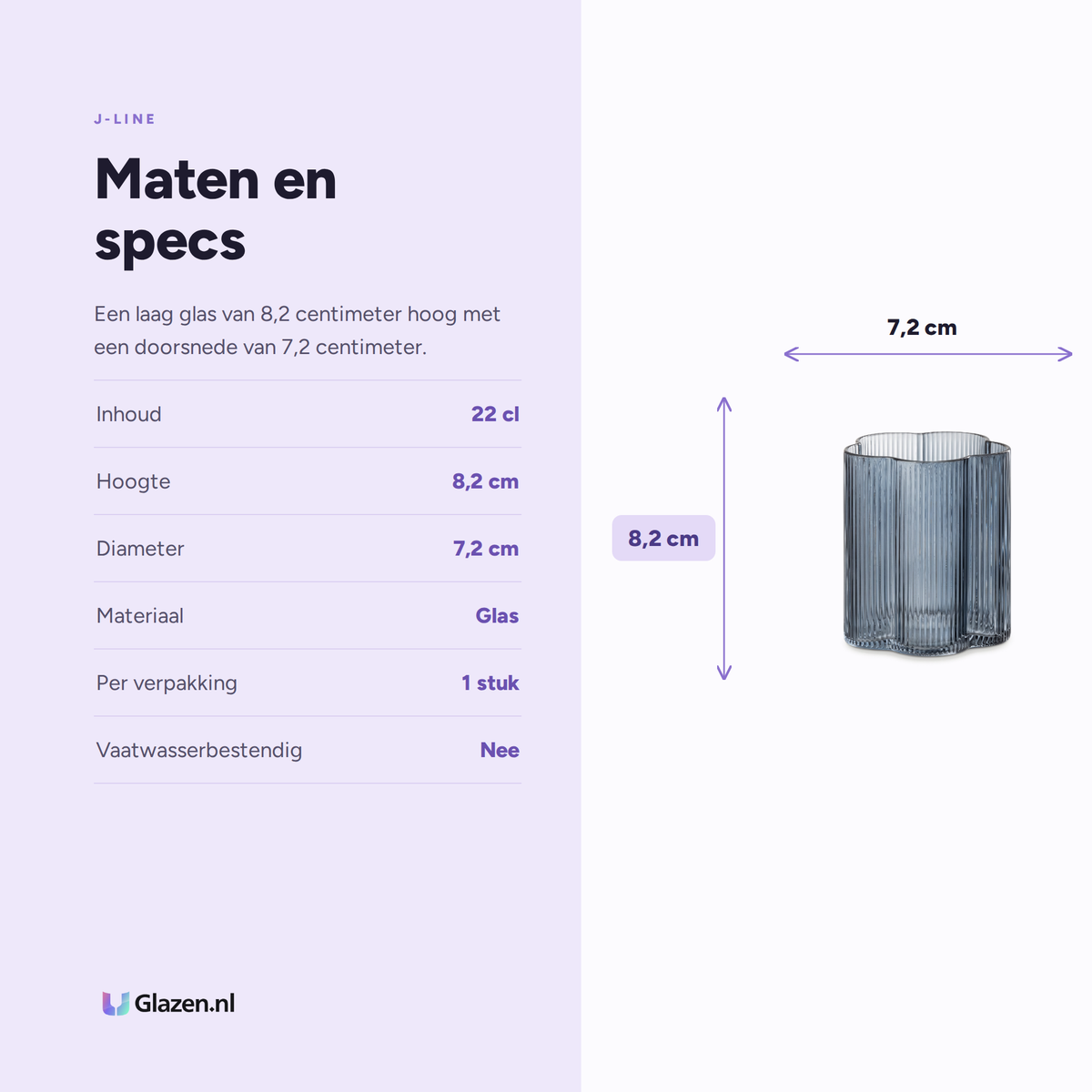 Maten en specificaties van de J-Line Fiore Waterglas 22 Cl Donkerblauw